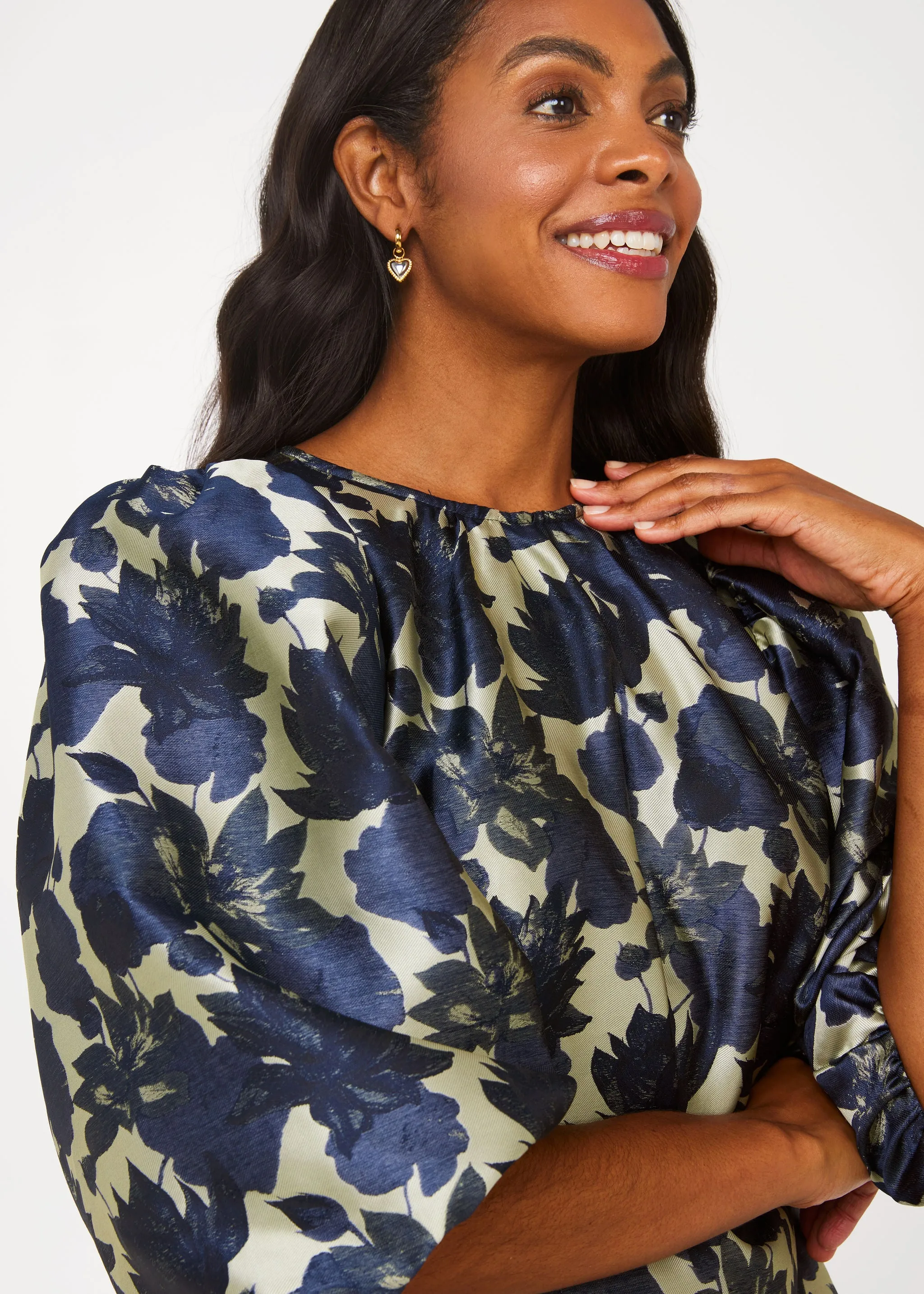 Hadley Top Ivory and Navy Floral Silhouette Jacquard sold by Abbey Glass product image thumbnail 2