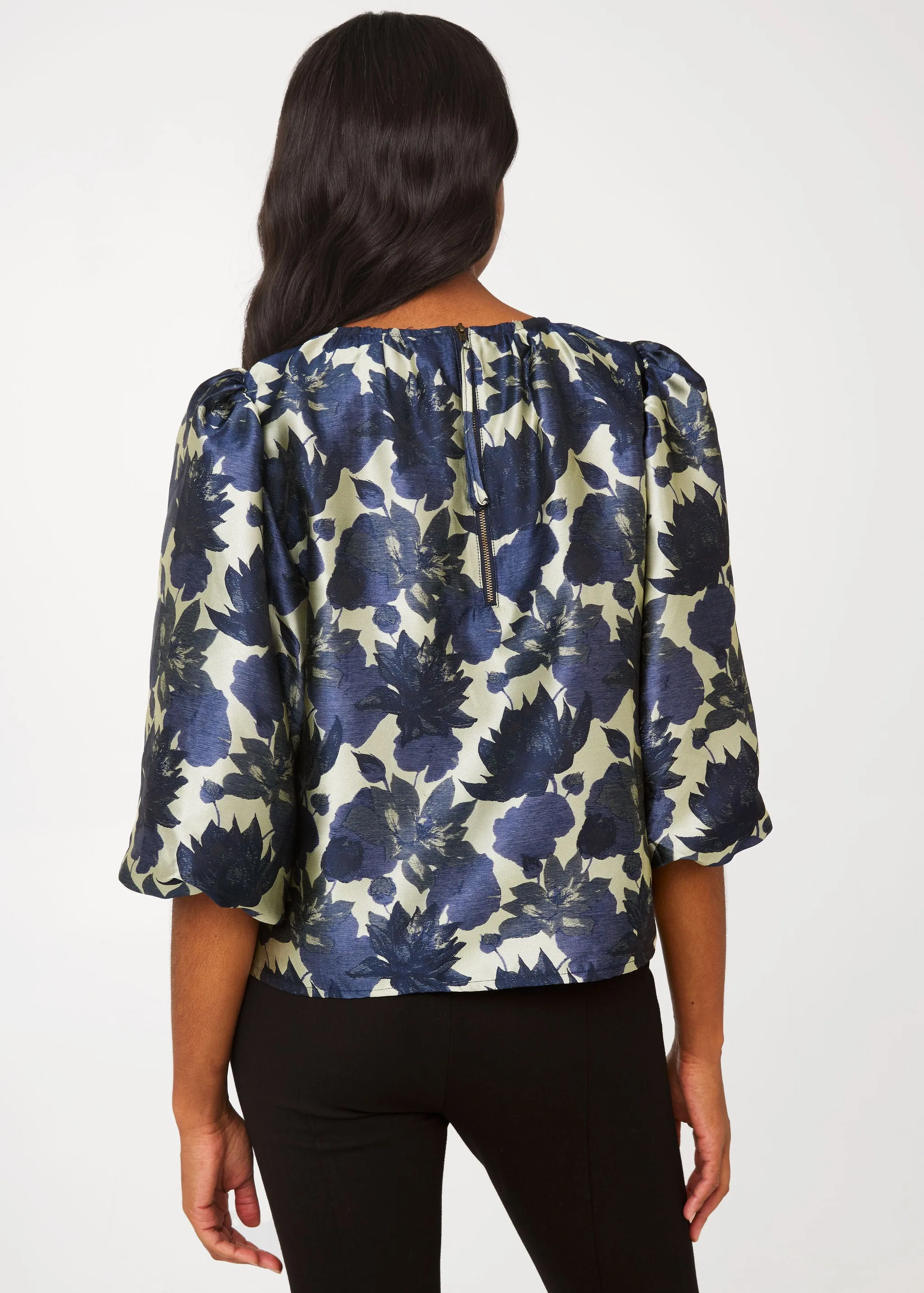 Hadley Top Ivory and Navy Floral Silhouette Jacquard sold by Abbey Glass product image thumbnail 3