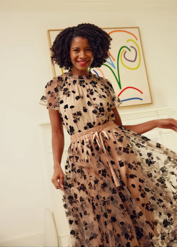 Quinn Blouse Nude Floral Velvet Tulle sold by Abbey Glass