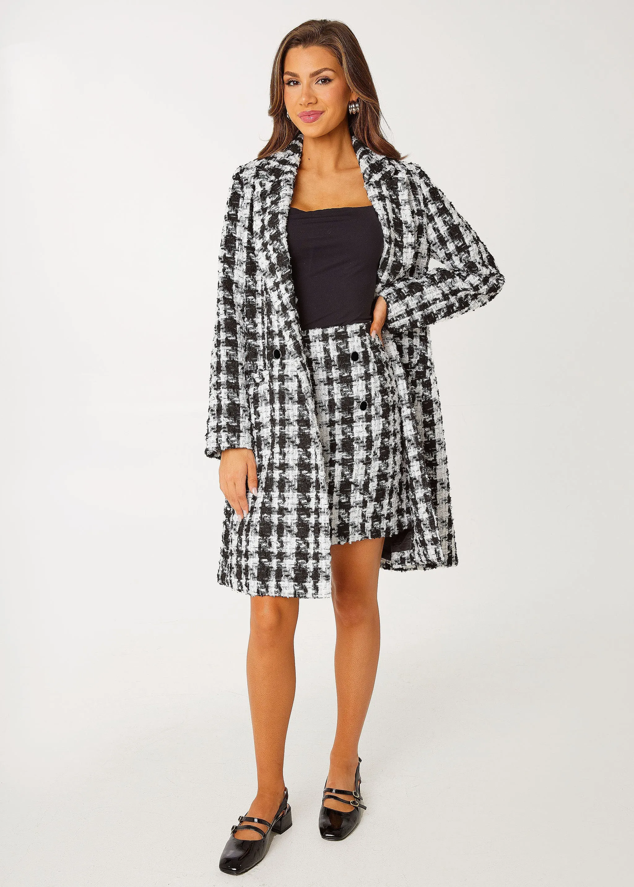 Abigail Coat Black and White Houndstooth Tinsel Tweed sold by Abbey Glass product image thumbnail 4