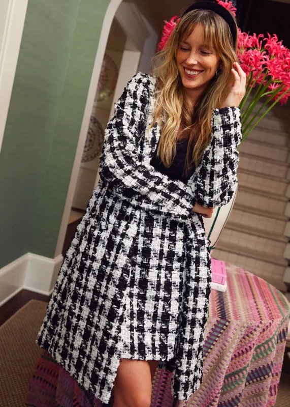 Abigail Coat Black and White Houndstooth Tinsel Tweed sold by Abbey Glass