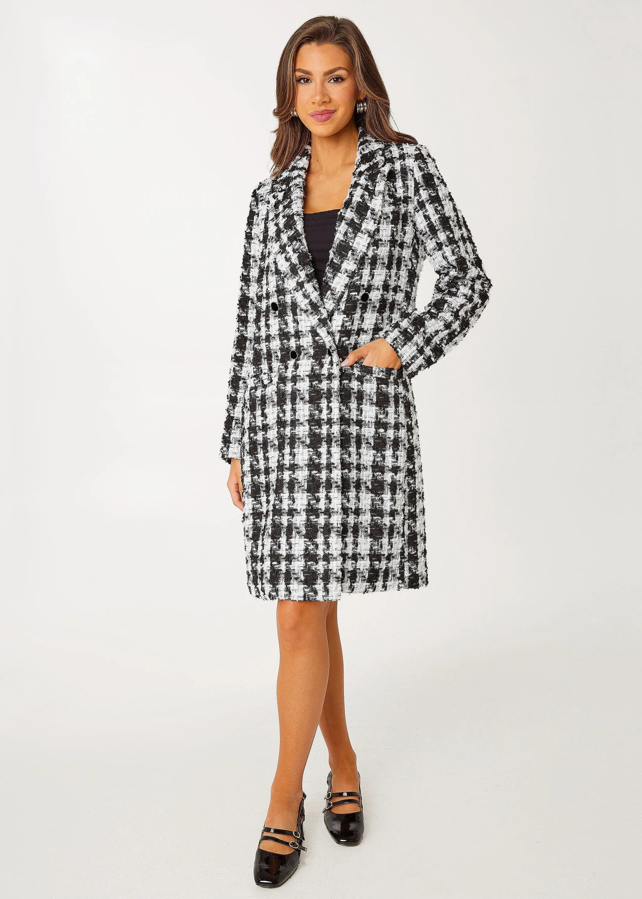 Abigail Coat Black and White Houndstooth Tinsel Tweed sold by Abbey Glass product image thumbnail 2
