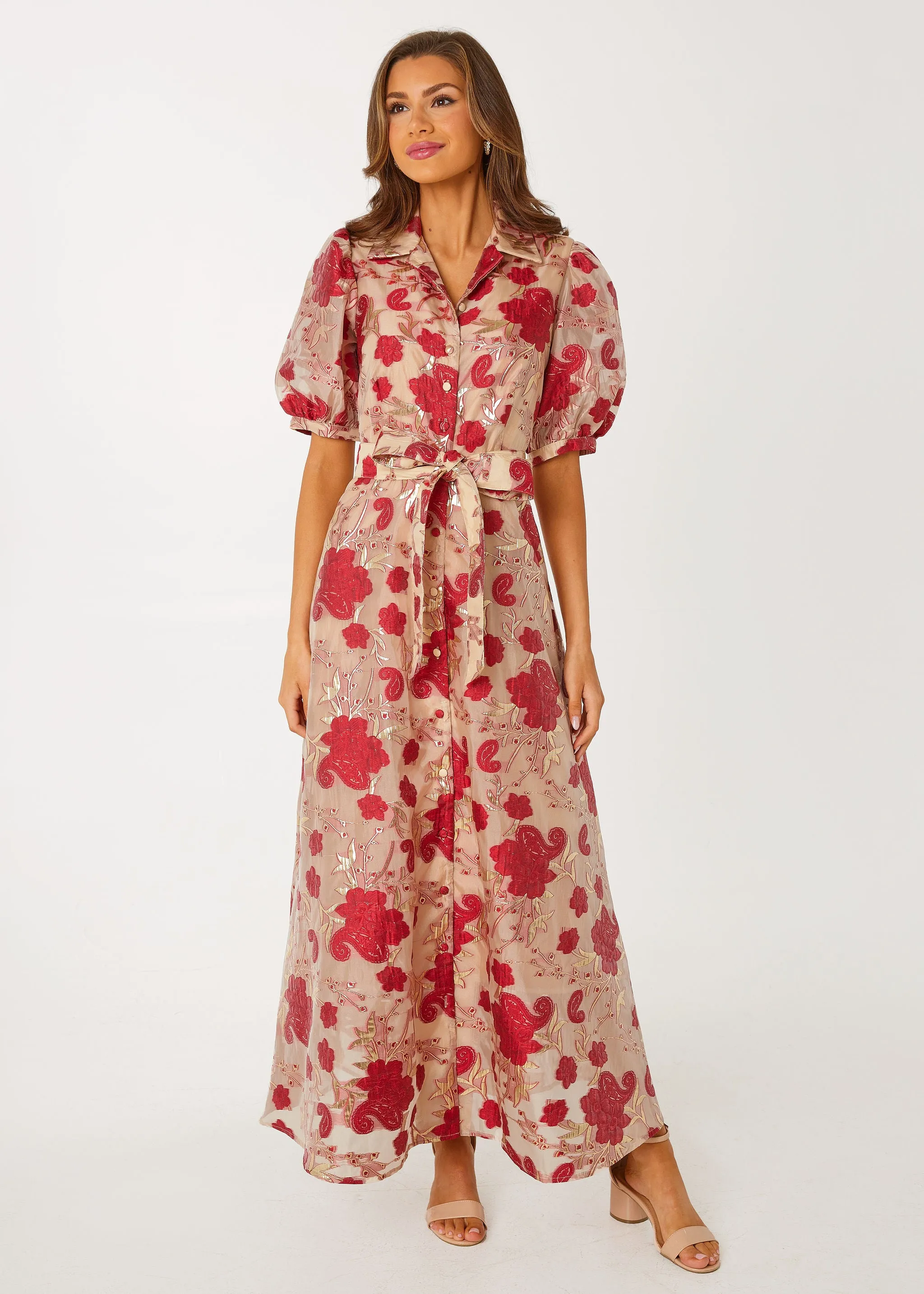 Charlotte Gown Red Moonlight Organza sold by Abbey Glass