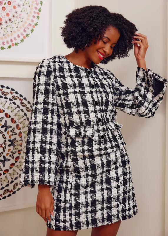 Kennedy Jacket Black and White Houndstooth Tinsel Tweed sold by Abbey Glass
