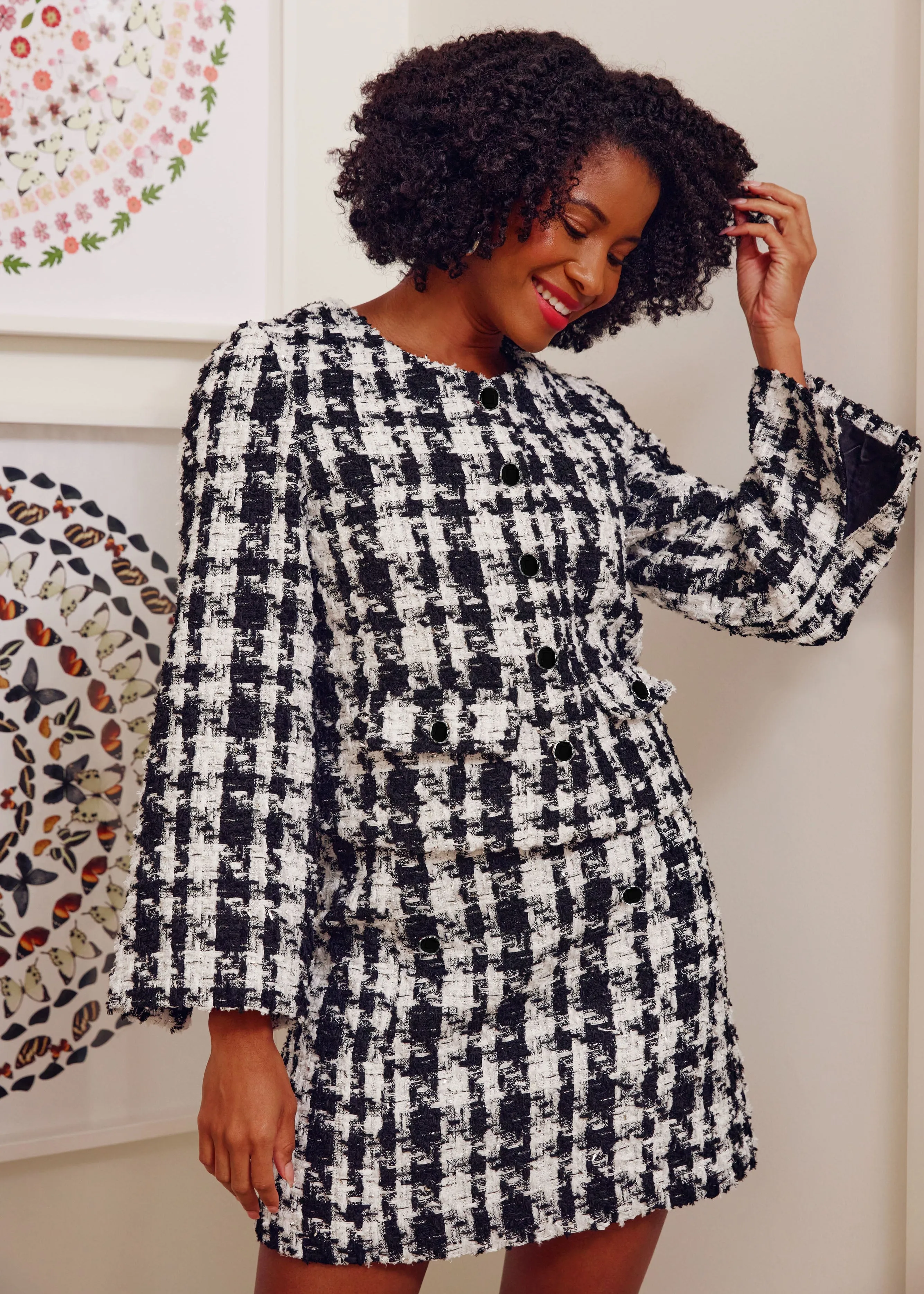 Kennedy Jacket Black and White Houndstooth Tinsel Tweed sold by Abbey Glass