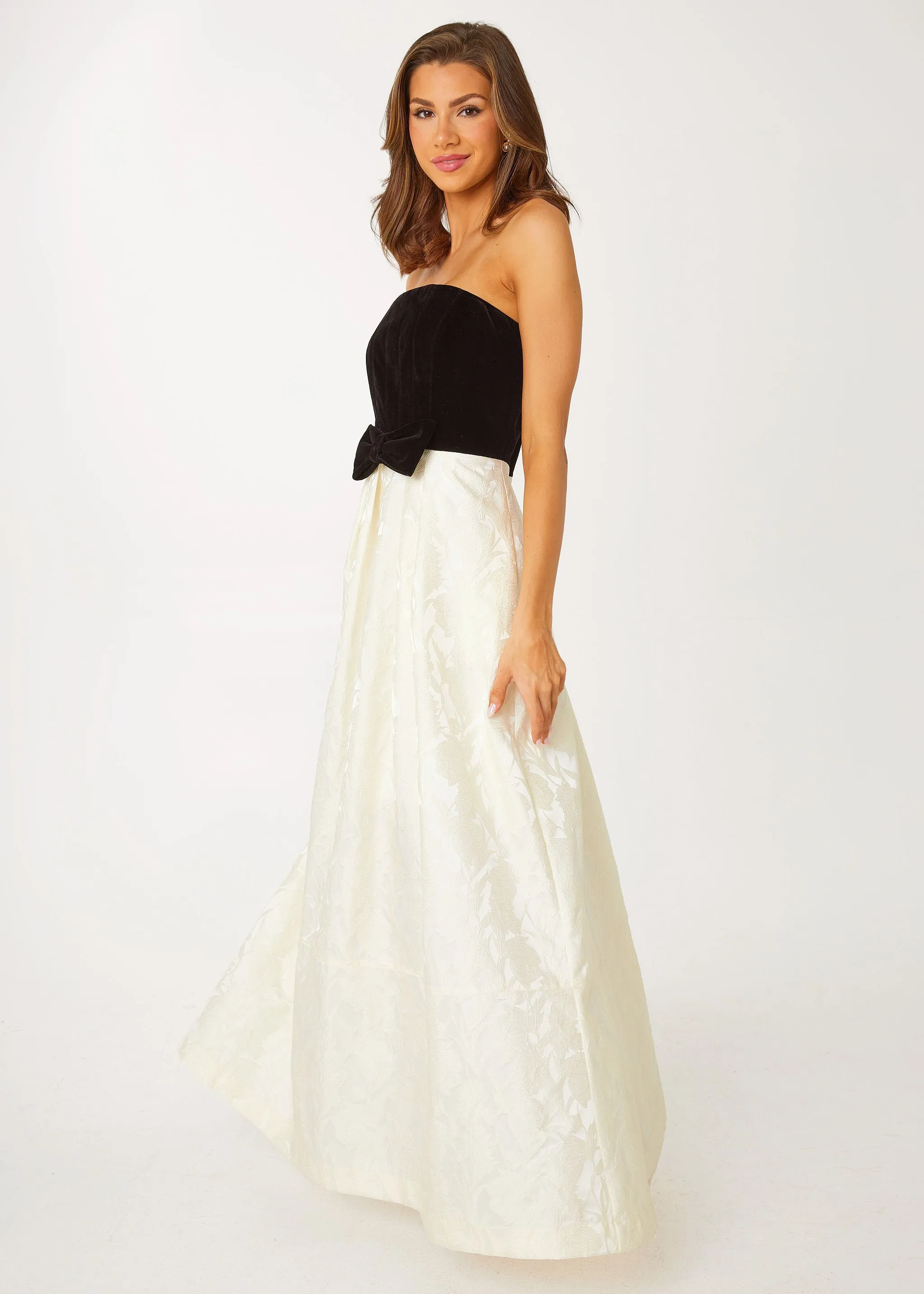 Catherine Gown Velvet and Ivory Embossed Satin sold by Abbey Glass product image thumbnail 3