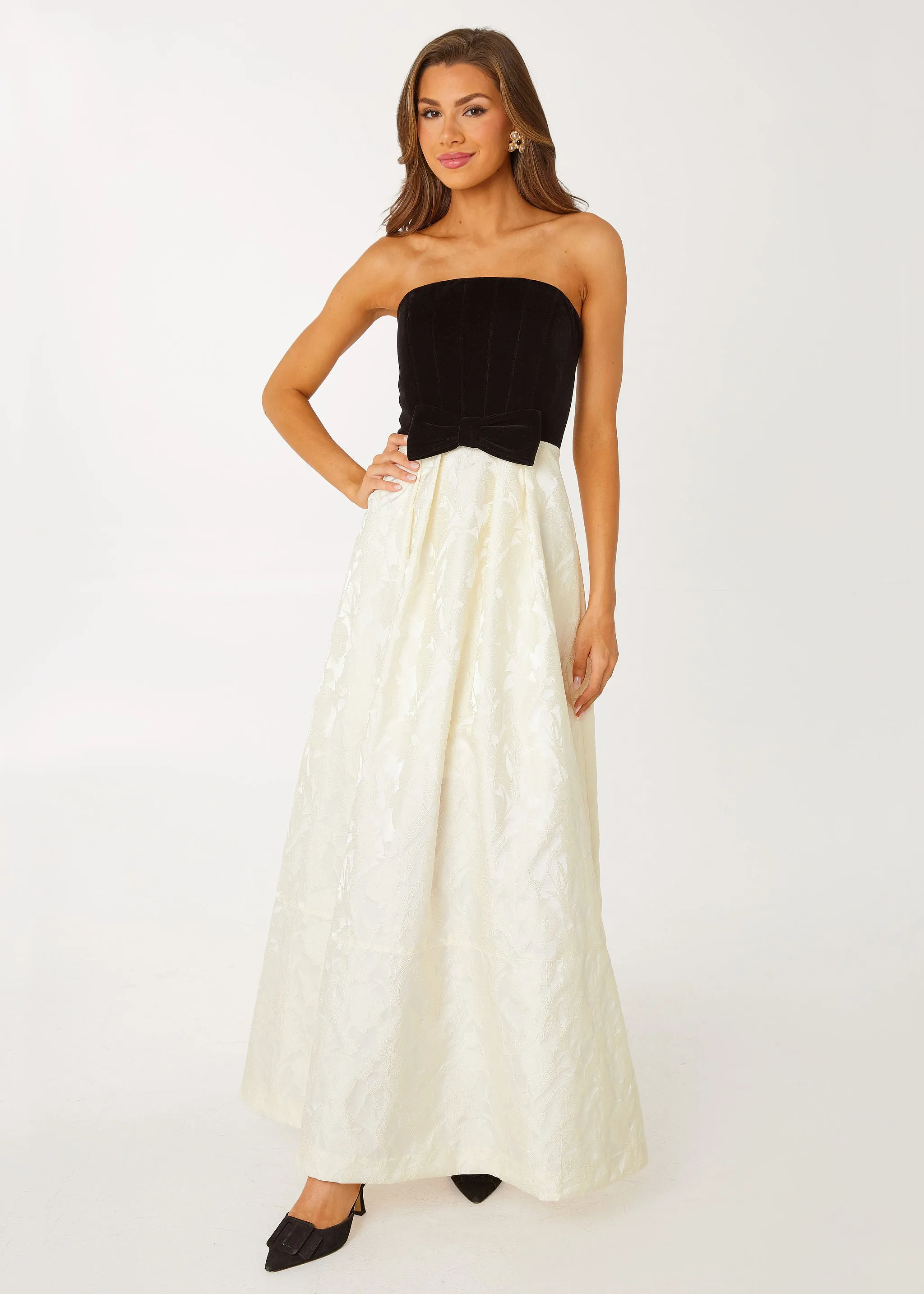 Catherine Gown Velvet and Ivory Embossed Satin sold by Abbey Glass