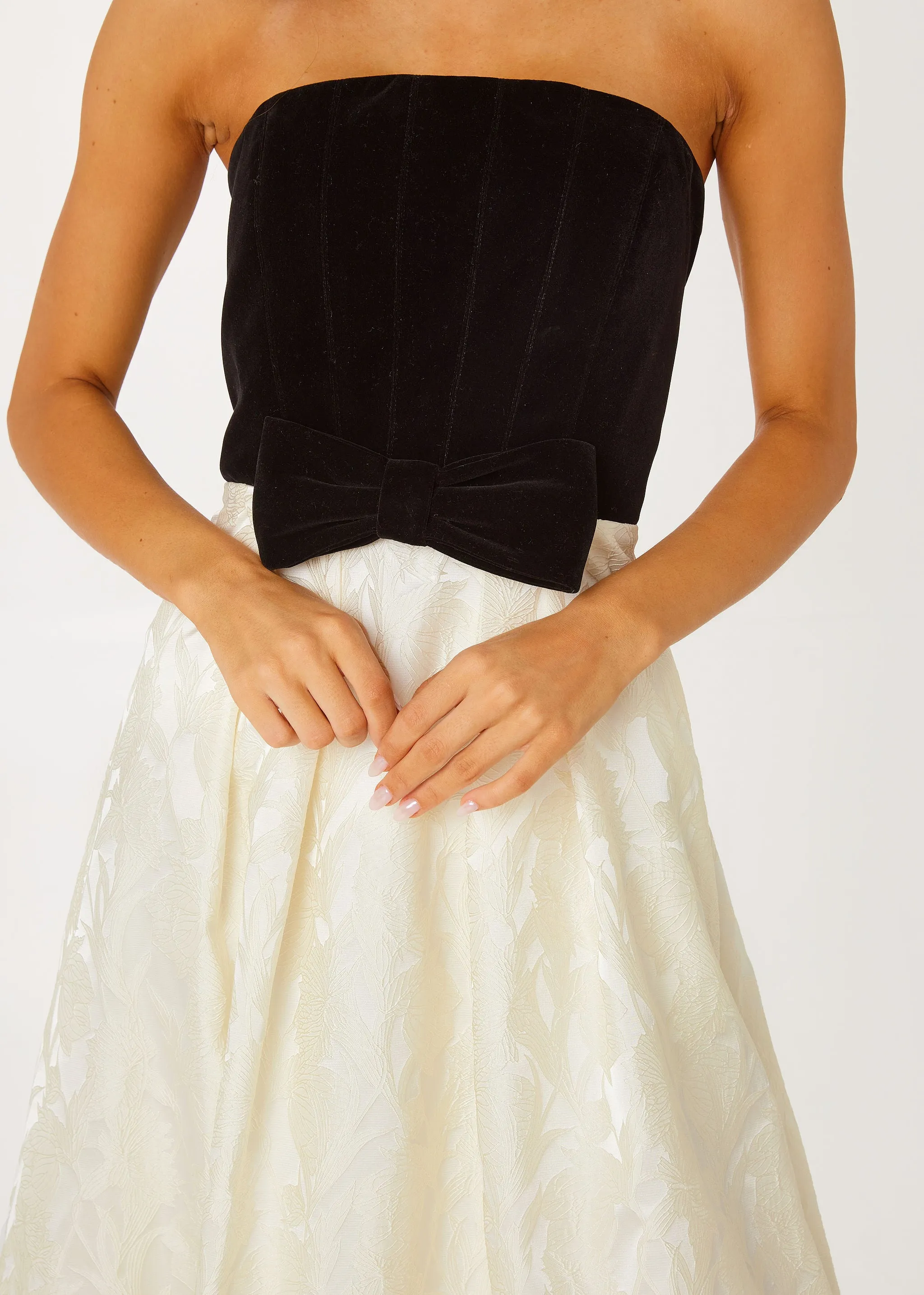 Catherine Gown Velvet and Ivory Embossed Satin sold by Abbey Glass product image thumbnail 2