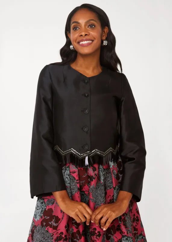 Kennedy Jacket Black Mikado sold by Abbey Glass