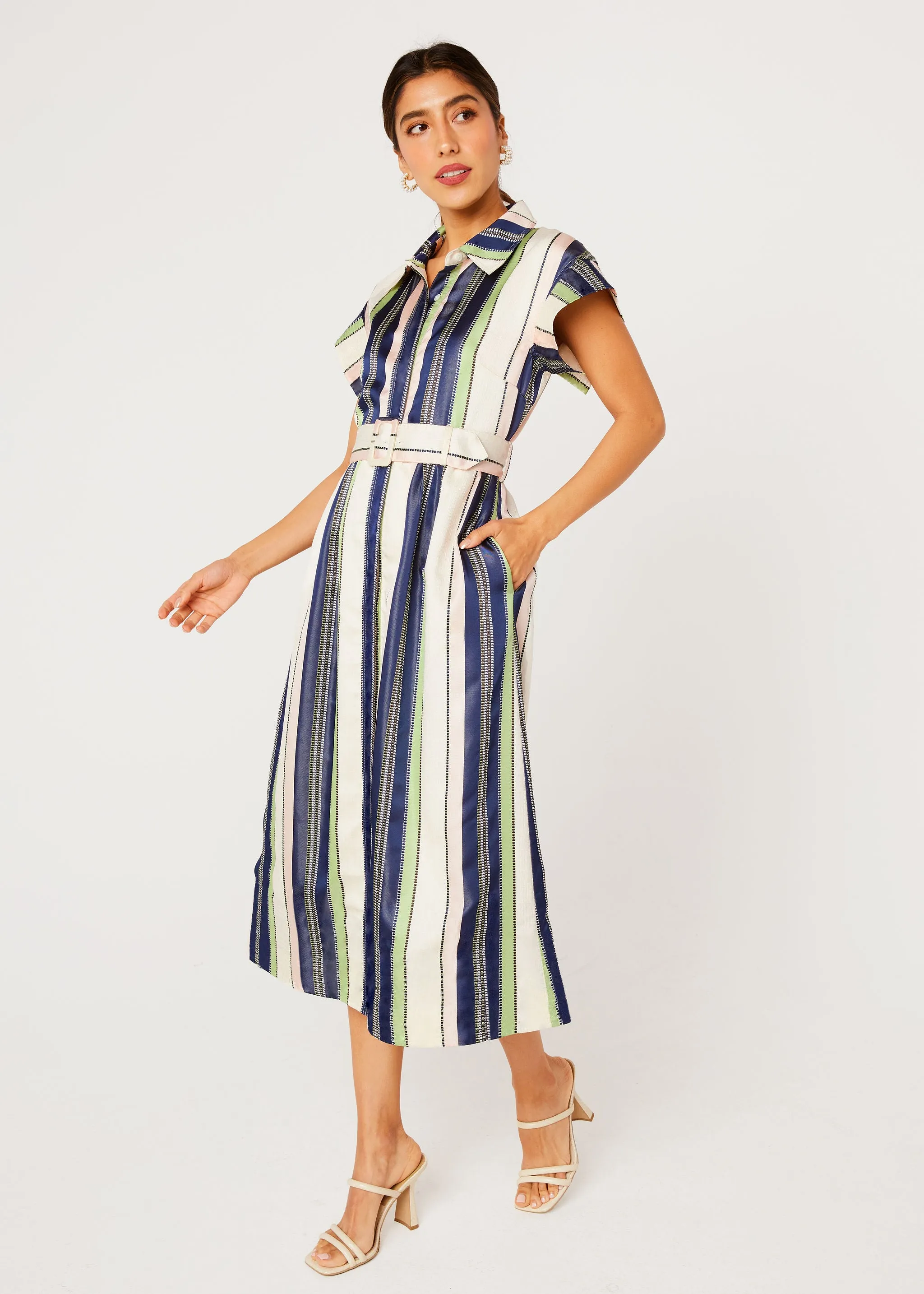 Harper Dress Navy Coastal Stripe Jacquard sold by Abbey Glass product image thumbnail 3