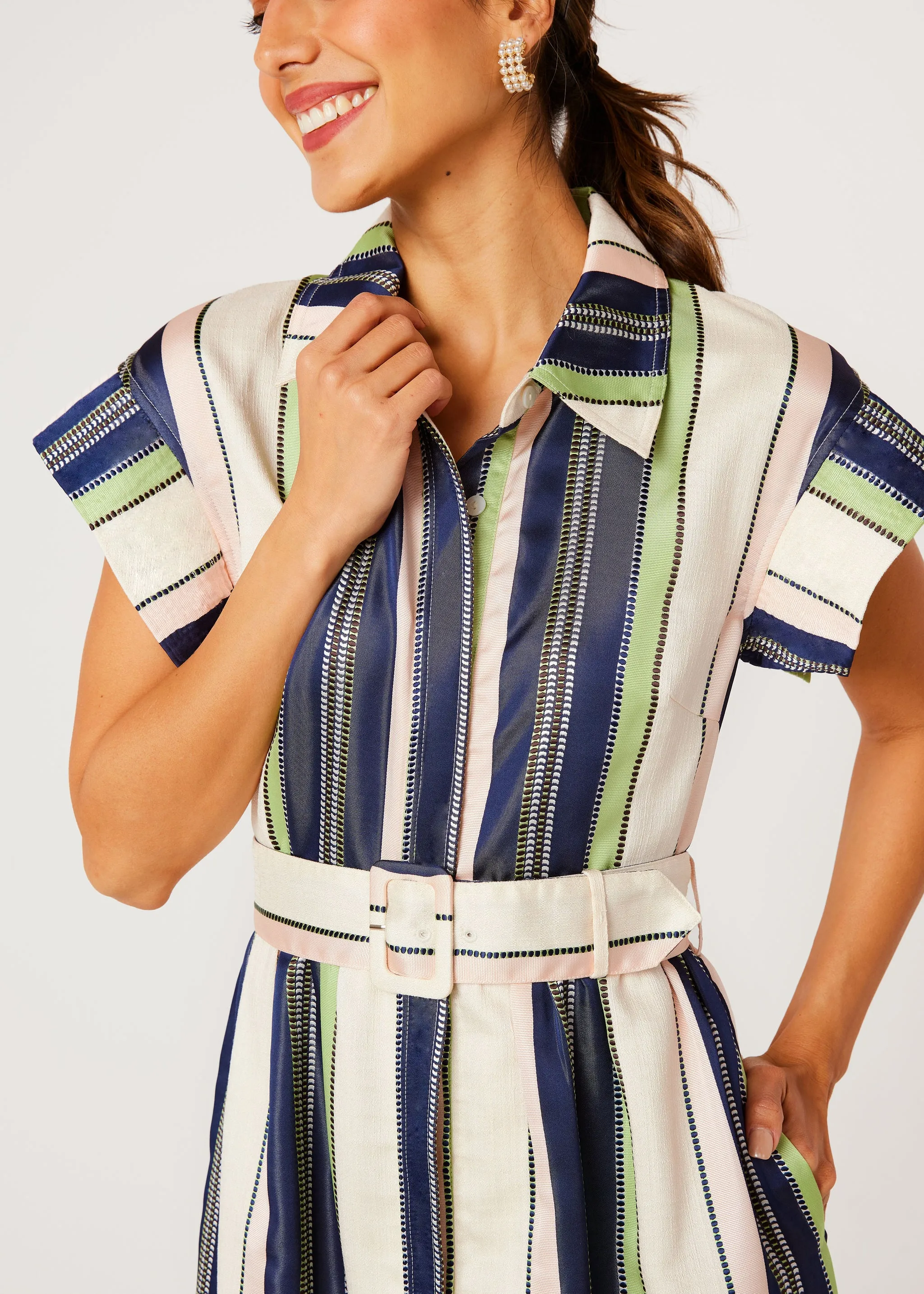 Harper Dress Navy Coastal Stripe Jacquard sold by Abbey Glass product image thumbnail 2