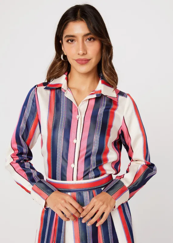 Margaret Blouse Carnation Coastal Stripe Jacquard made by Abbey Glass