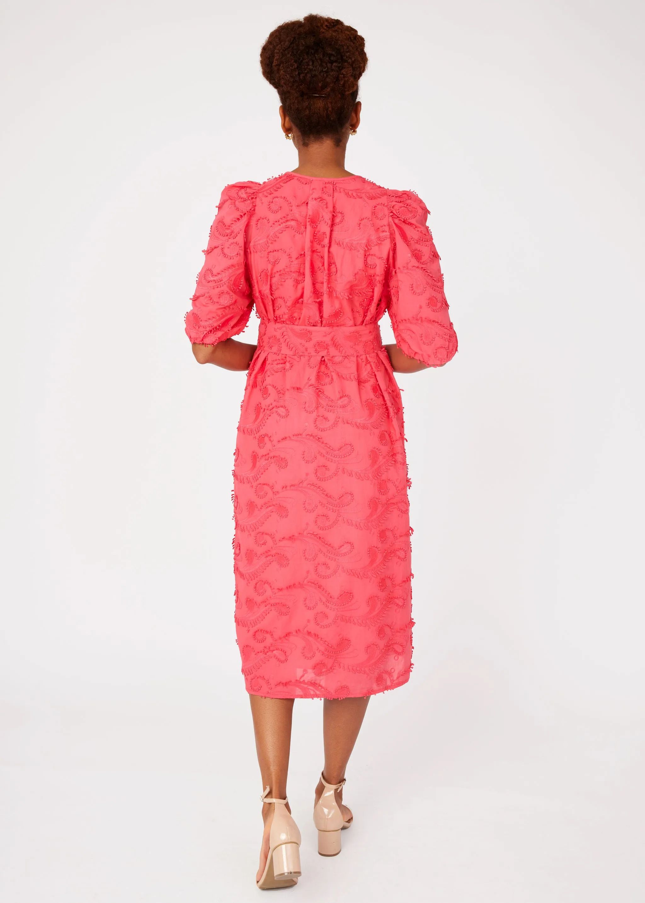 Florence Dress Hot Coral 3D Paisley Cotton sold by Abbey Glass product image thumbnail 4