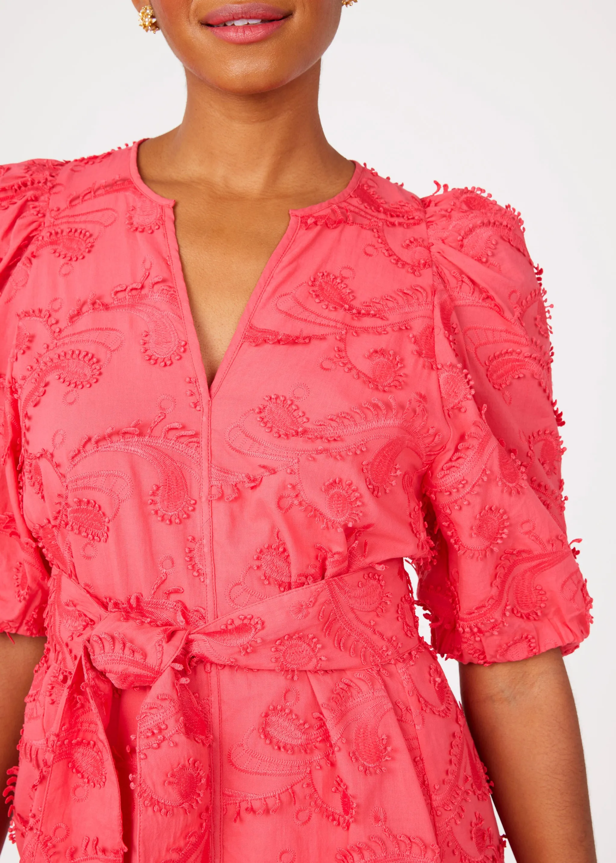 Florence Dress Hot Coral 3D Paisley Cotton sold by Abbey Glass product image thumbnail 2