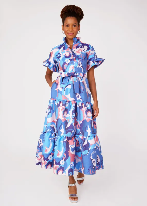 Sadie Maxi Dress Blue Retro Jacquard made by Abbey Glass