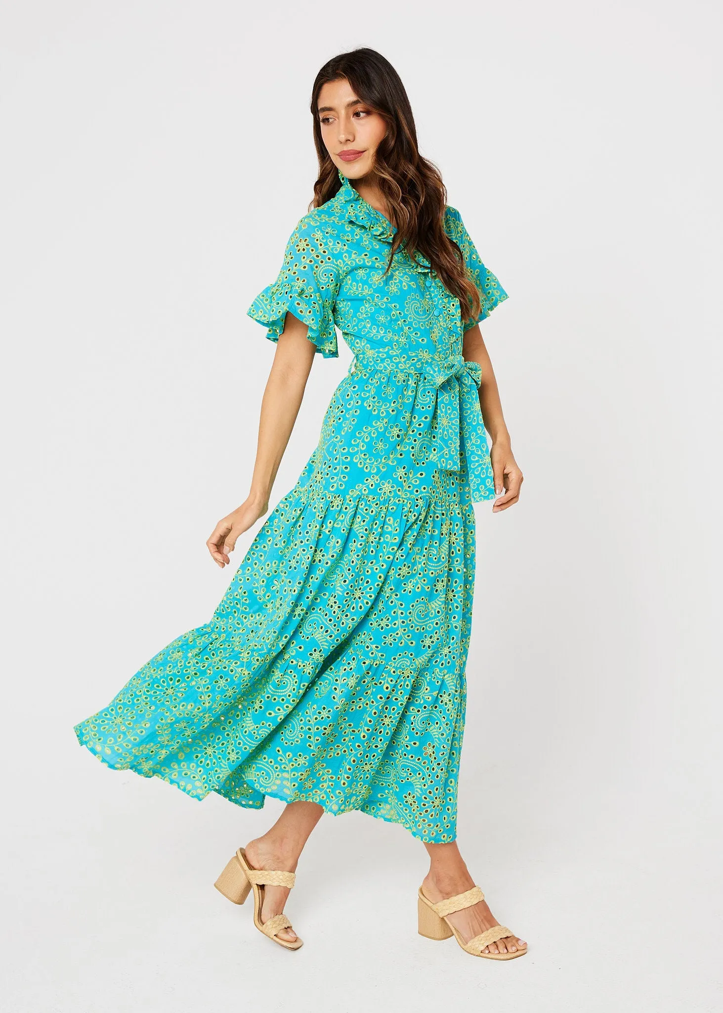 Sadie Maxi Dress Teal and Chartreuse Jasmine Eyelet sold by Abbey Glass product image thumbnail 4