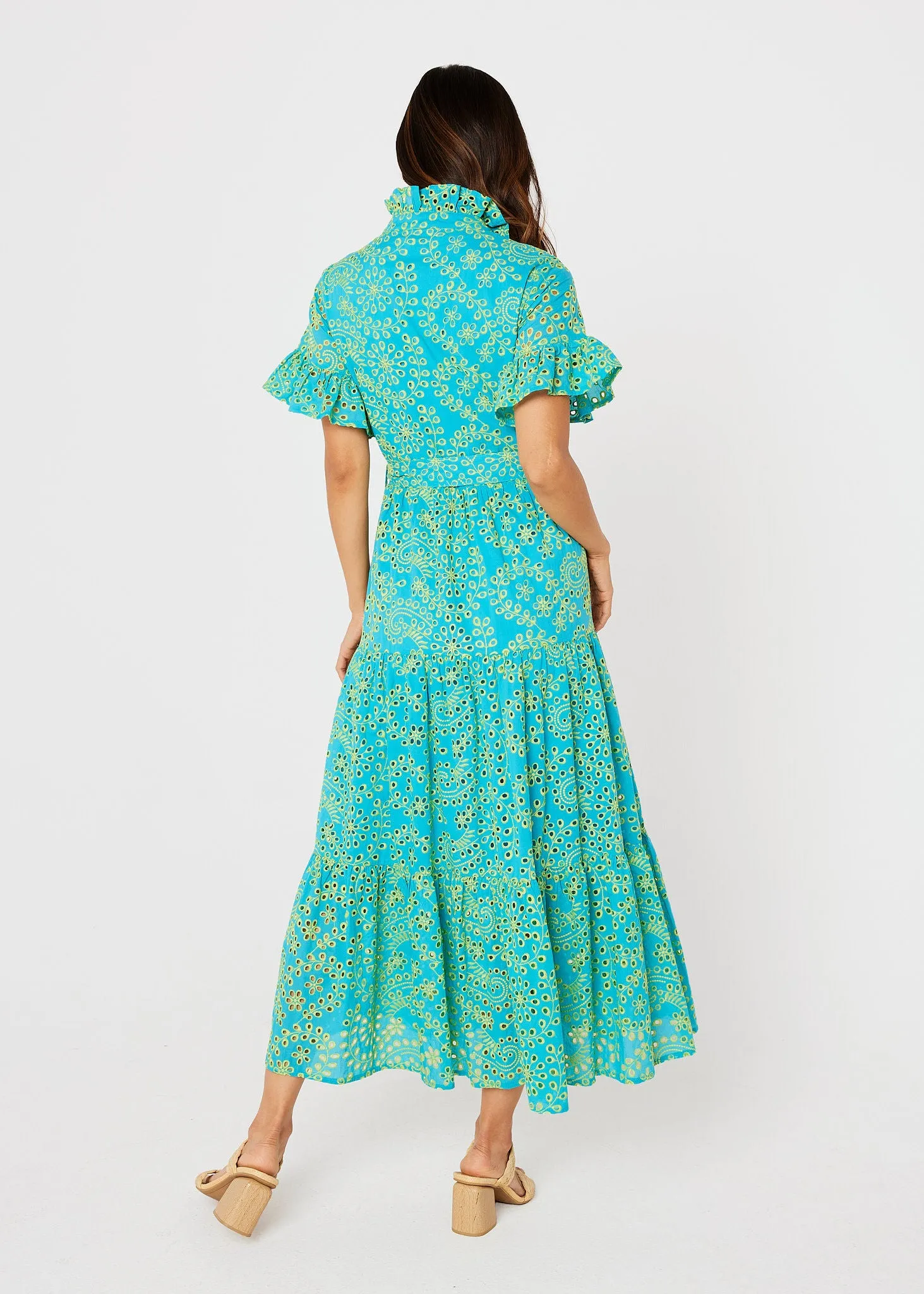 Sadie Maxi Dress Teal and Chartreuse Jasmine Eyelet sold by Abbey Glass product image thumbnail 5