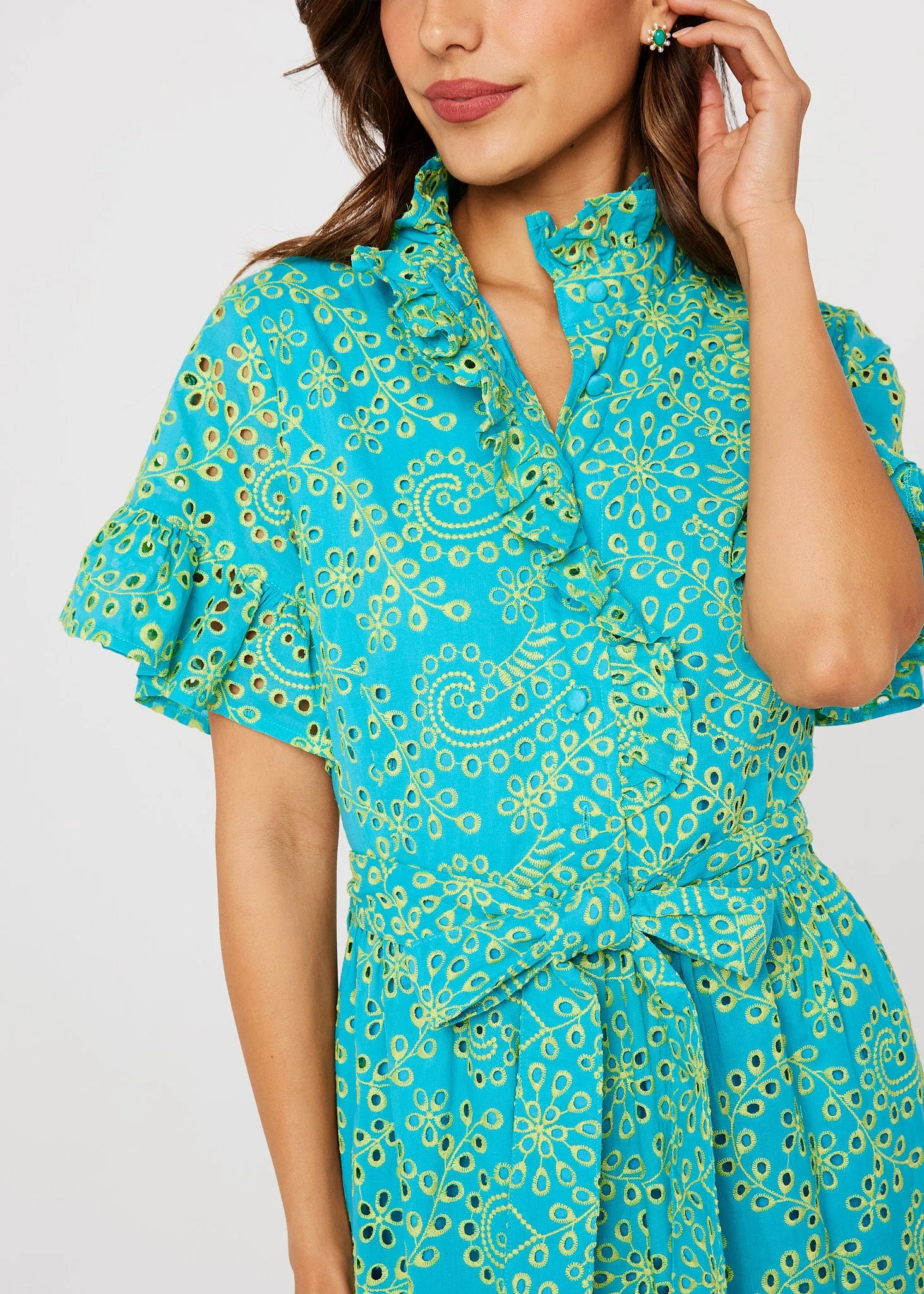 Sadie Maxi Dress Teal and Chartreuse Jasmine Eyelet sold by Abbey Glass product image thumbnail 2