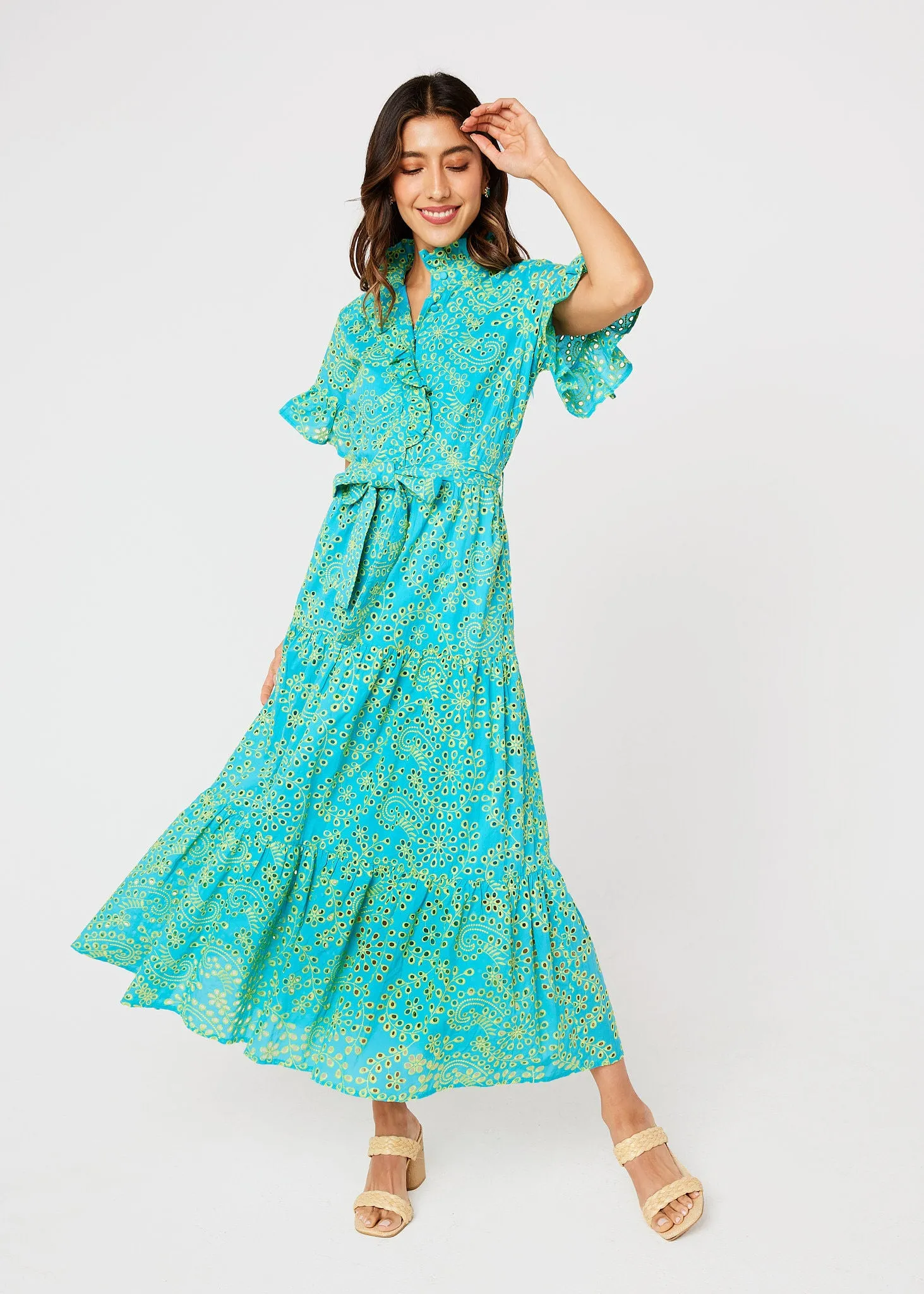 Sadie Maxi Dress Teal and Chartreuse Jasmine Eyelet sold by Abbey Glass product image thumbnail 3