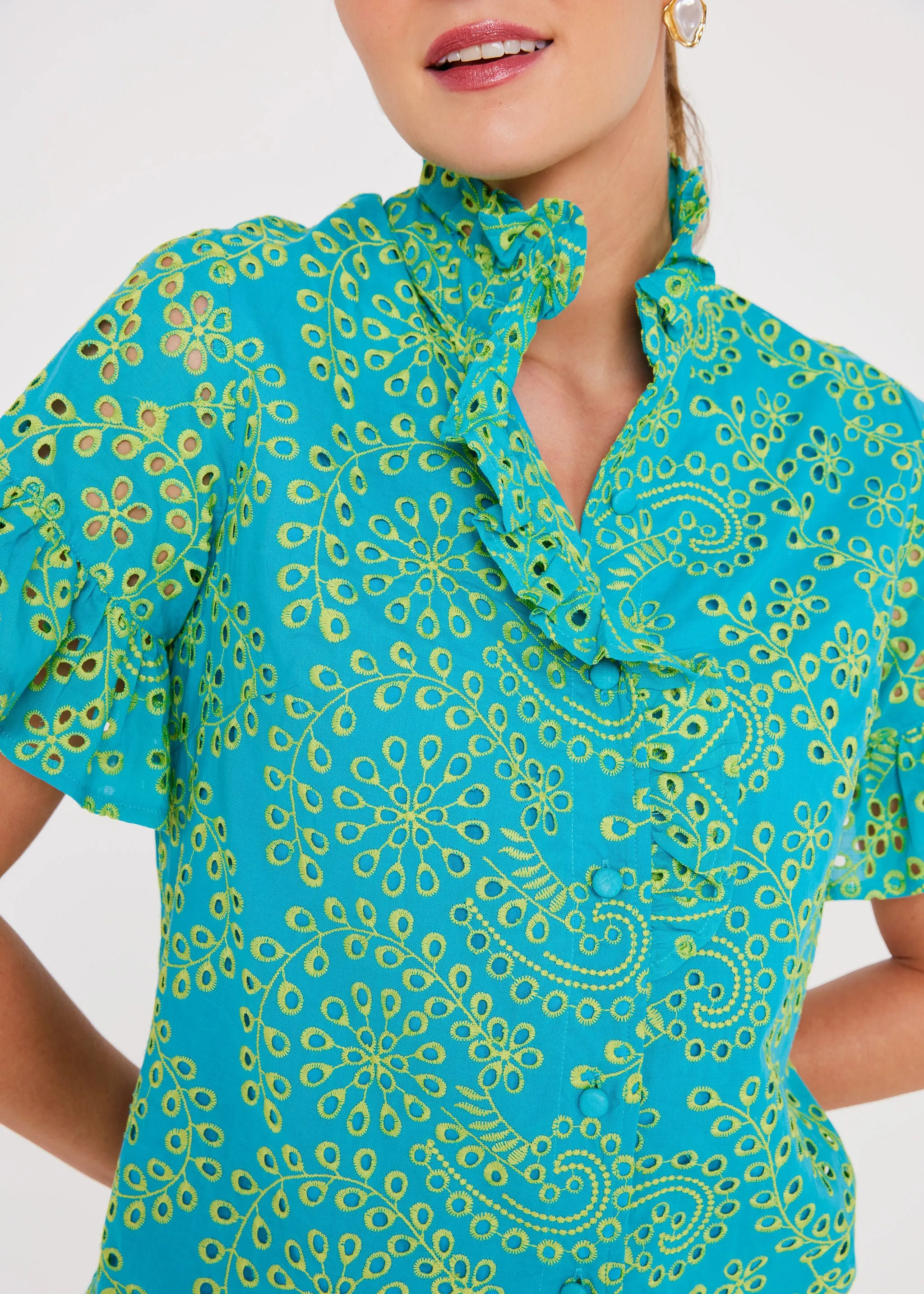 Sadie Top Teal and Chartreuse Jasmine Eyelet sold by Abbey Glass product image thumbnail 2