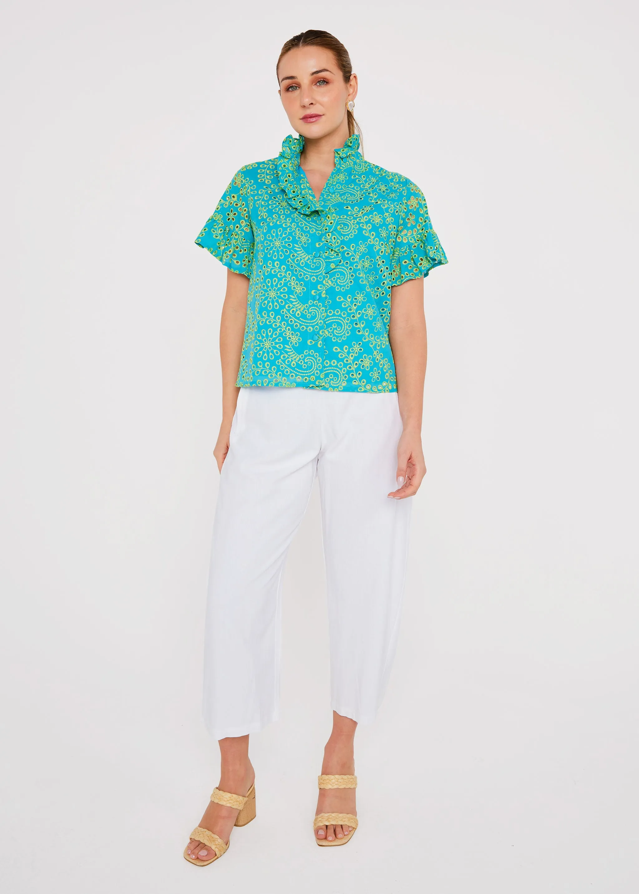 Sadie Top Teal and Chartreuse Jasmine Eyelet sold by Abbey Glass product image thumbnail 4