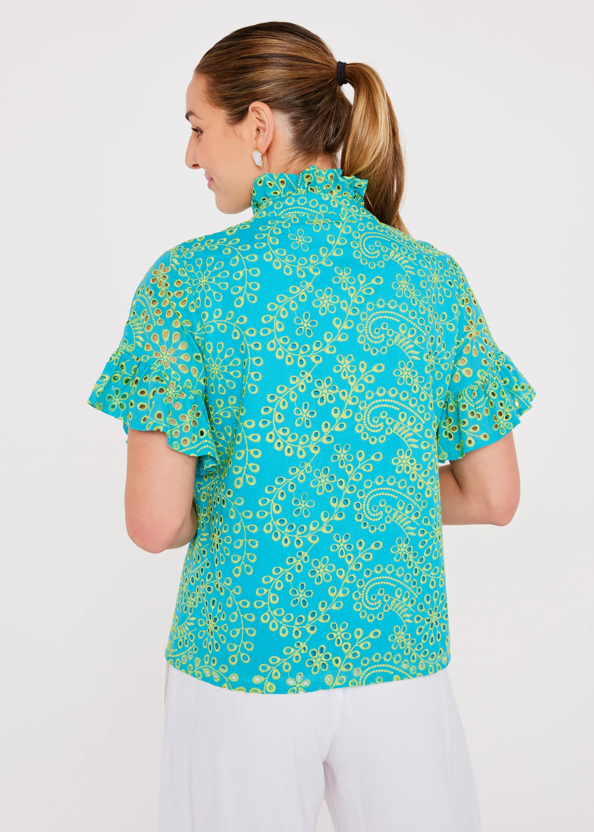 Sadie Top Teal and Chartreuse Jasmine Eyelet sold by Abbey Glass product image thumbnail 3