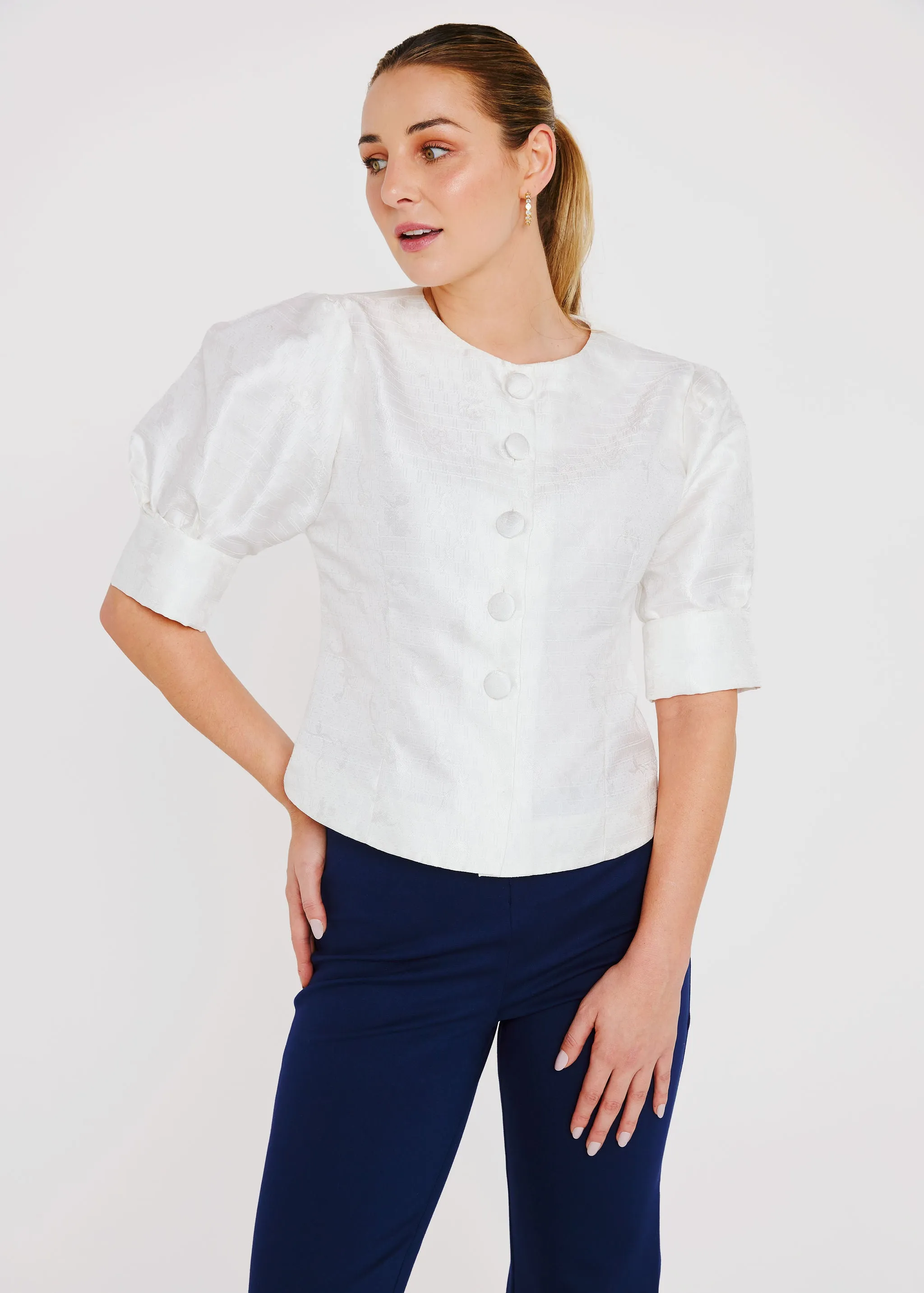 Cleo Top White Textured Dupioni sold by Abbey Glass product image thumbnail 3
