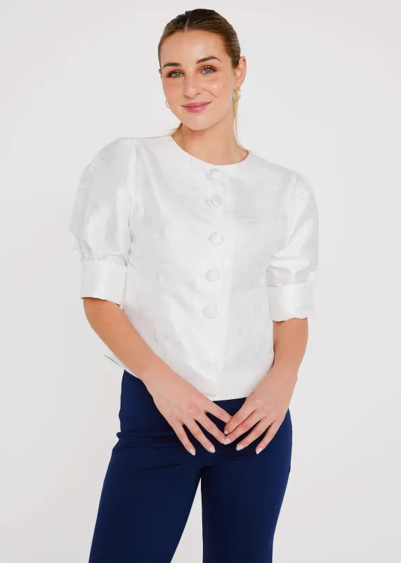 Cleo Top White Textured Dupioni made by Abbey Glass