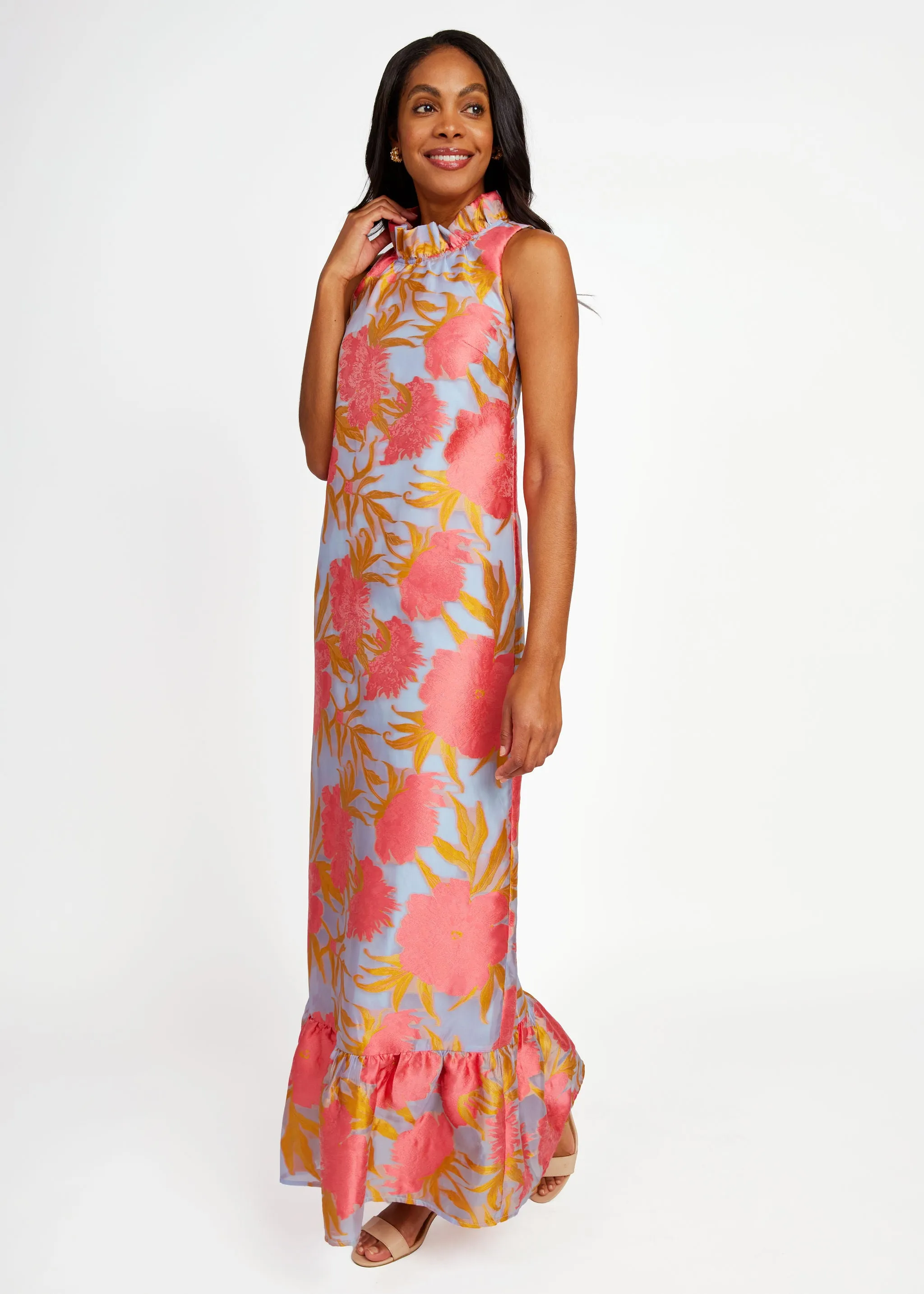 Camille Gown Hot Coral Pansy Vine Organza sold by Abbey Glass product image thumbnail 3