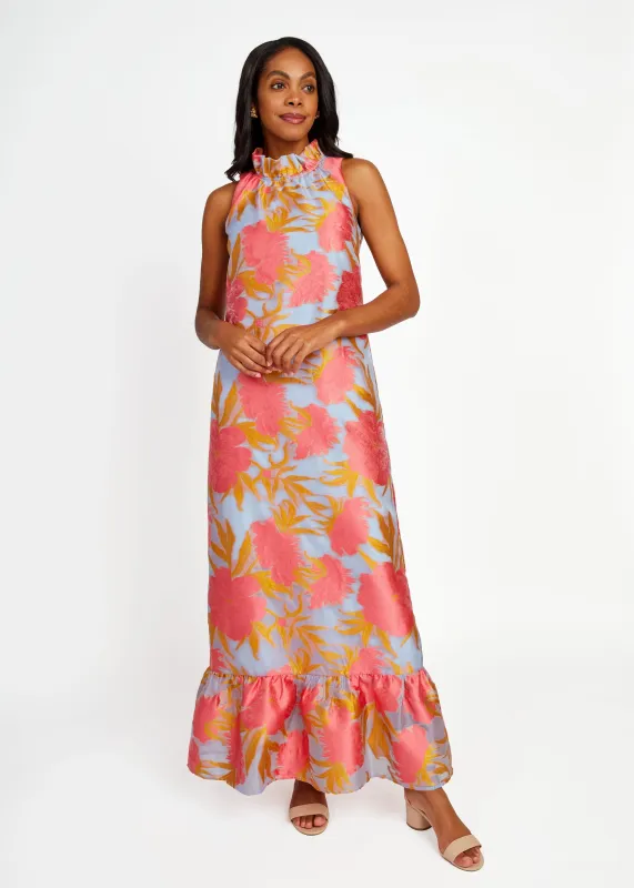 Camille Gown Hot Coral Pansy Vine Organza made by Abbey Glass