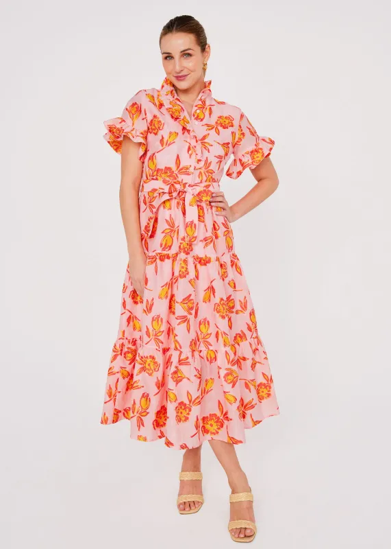 Sadie Maxi Dress Orange Tropical Tulip Jacquard made by Abbey Glass