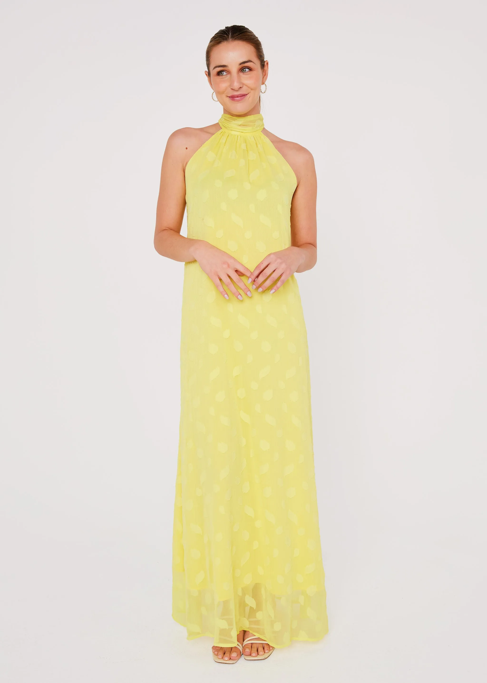 Rory Gown Lemon Leaf Chiffon sold by Abbey Glass