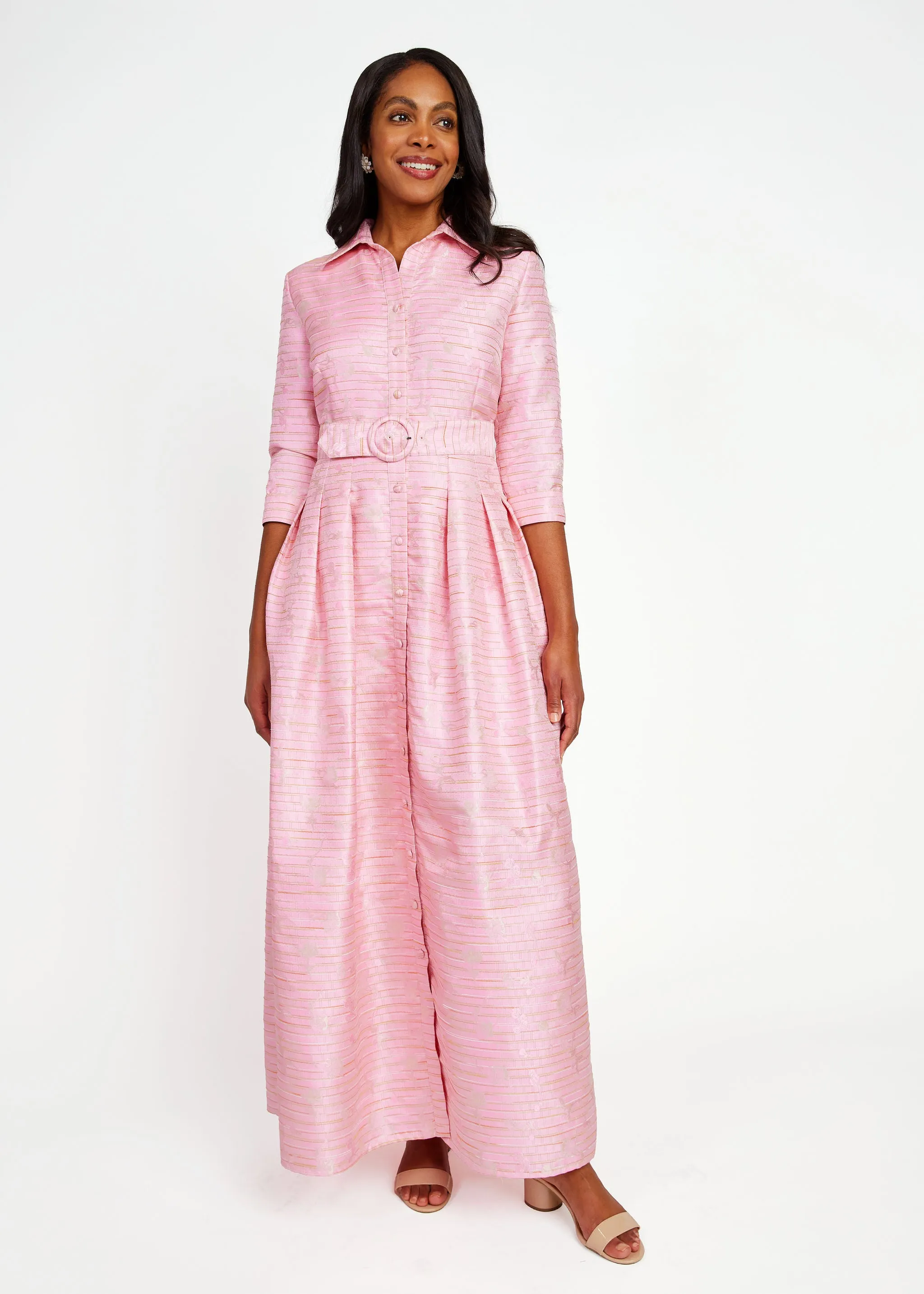 Cecilia Gown Pink Textured Dupioni sold by Abbey Glass