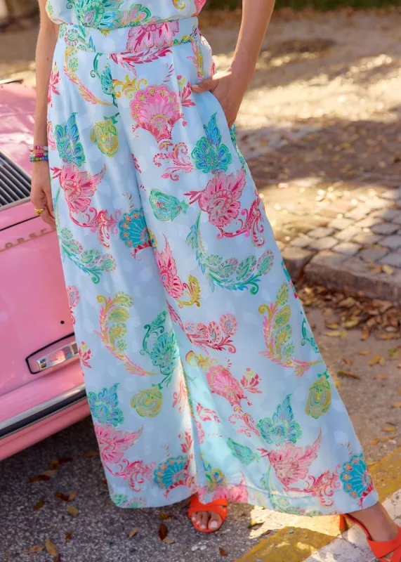 Goldie Pant Sky Blue Paisley Chiffon made by Abbey Glass