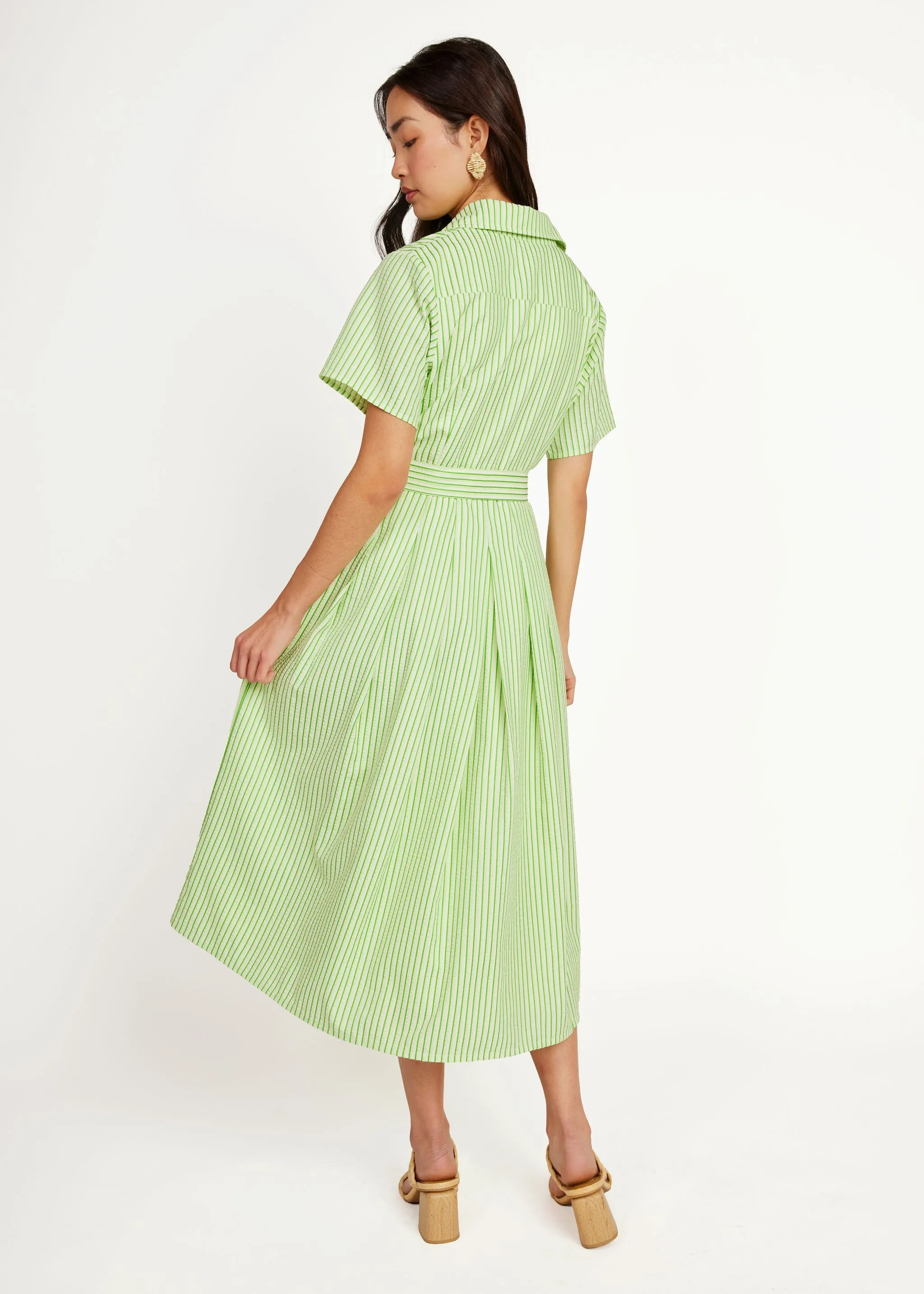 Cecilia Midi Dress Short Sleeve Green Stripe Seersucker sold by Abbey Glass product image thumbnail 5