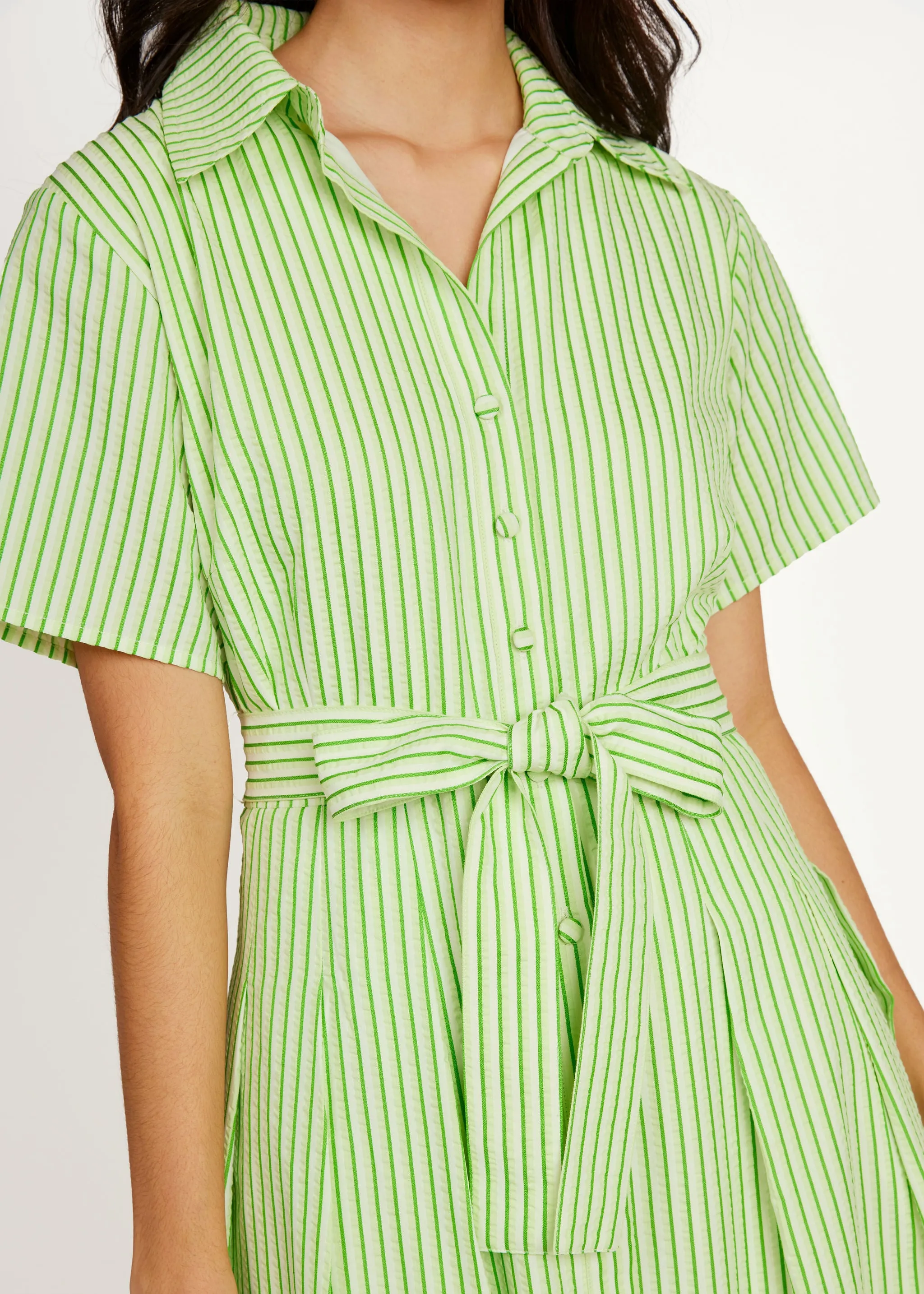Cecilia Midi Dress Short Sleeve Green Stripe Seersucker sold by Abbey Glass product image thumbnail 2