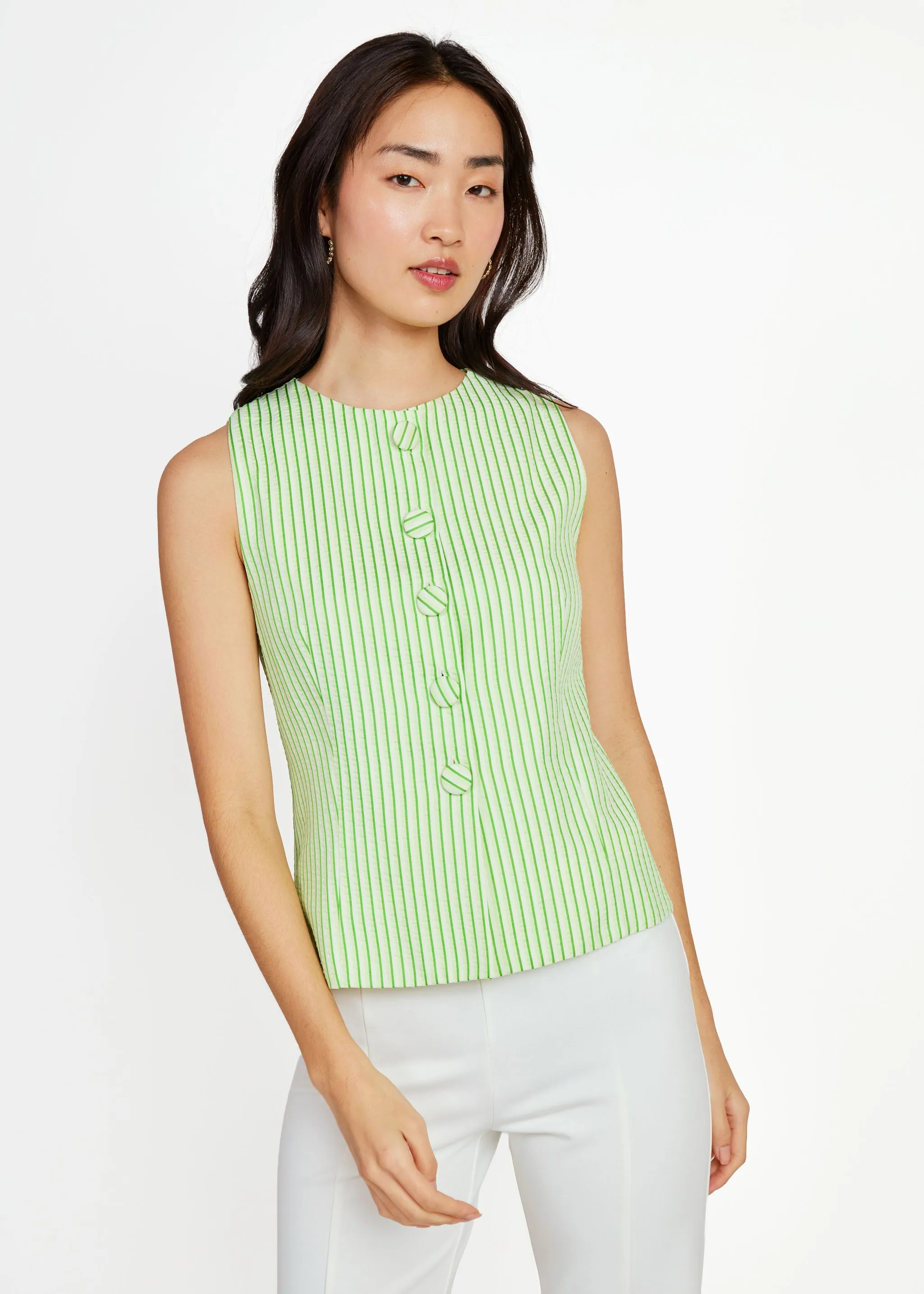 Callie Top Green Stripe Seersucker sold by Abbey Glass product image thumbnail 2