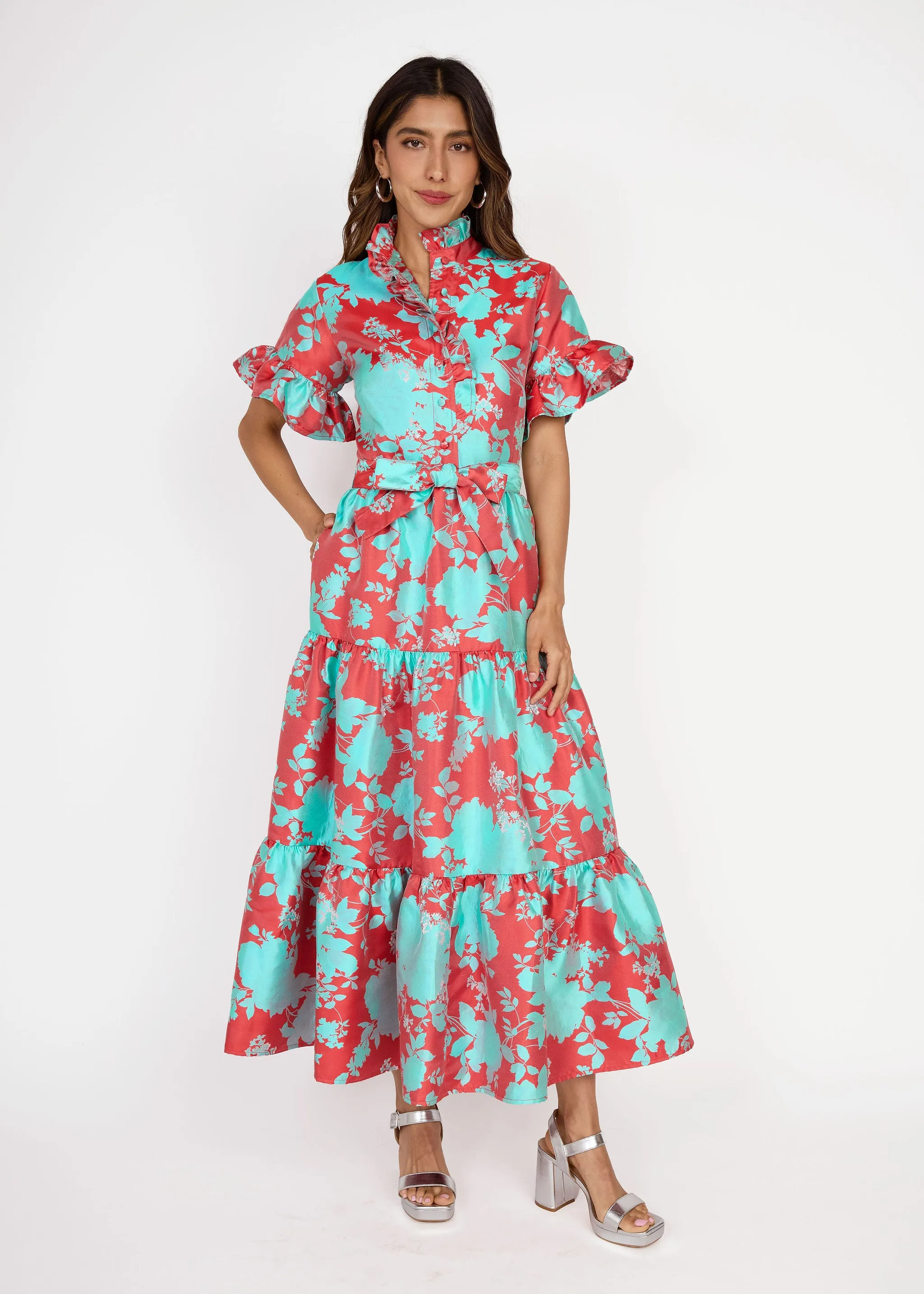 Sadie Maxi Dress Red Briar Bloom Jacquard sold by Abbey Glass