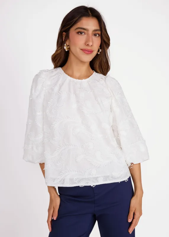 Hadley Top White 3D Paisley Cotton made by Abbey Glass