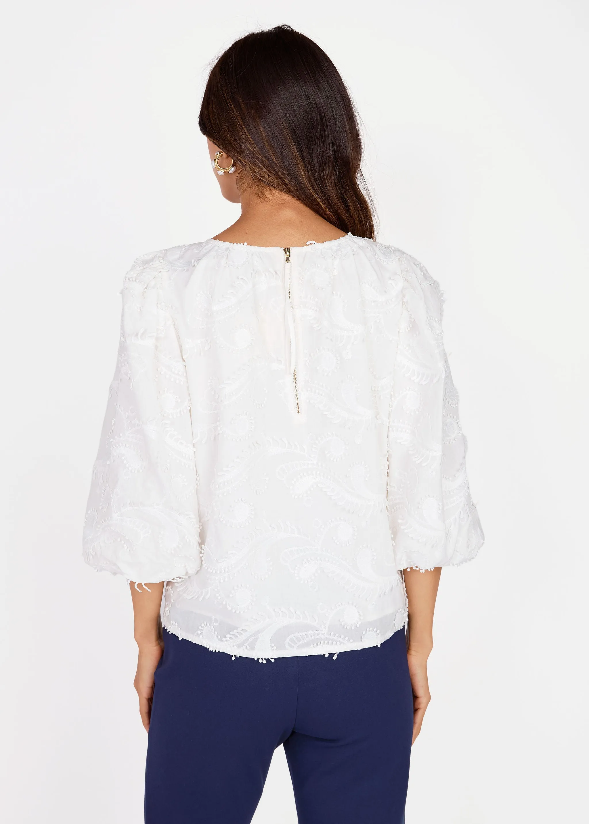 Hadley Top White 3D Paisley Cotton sold by Abbey Glass product image thumbnail 3