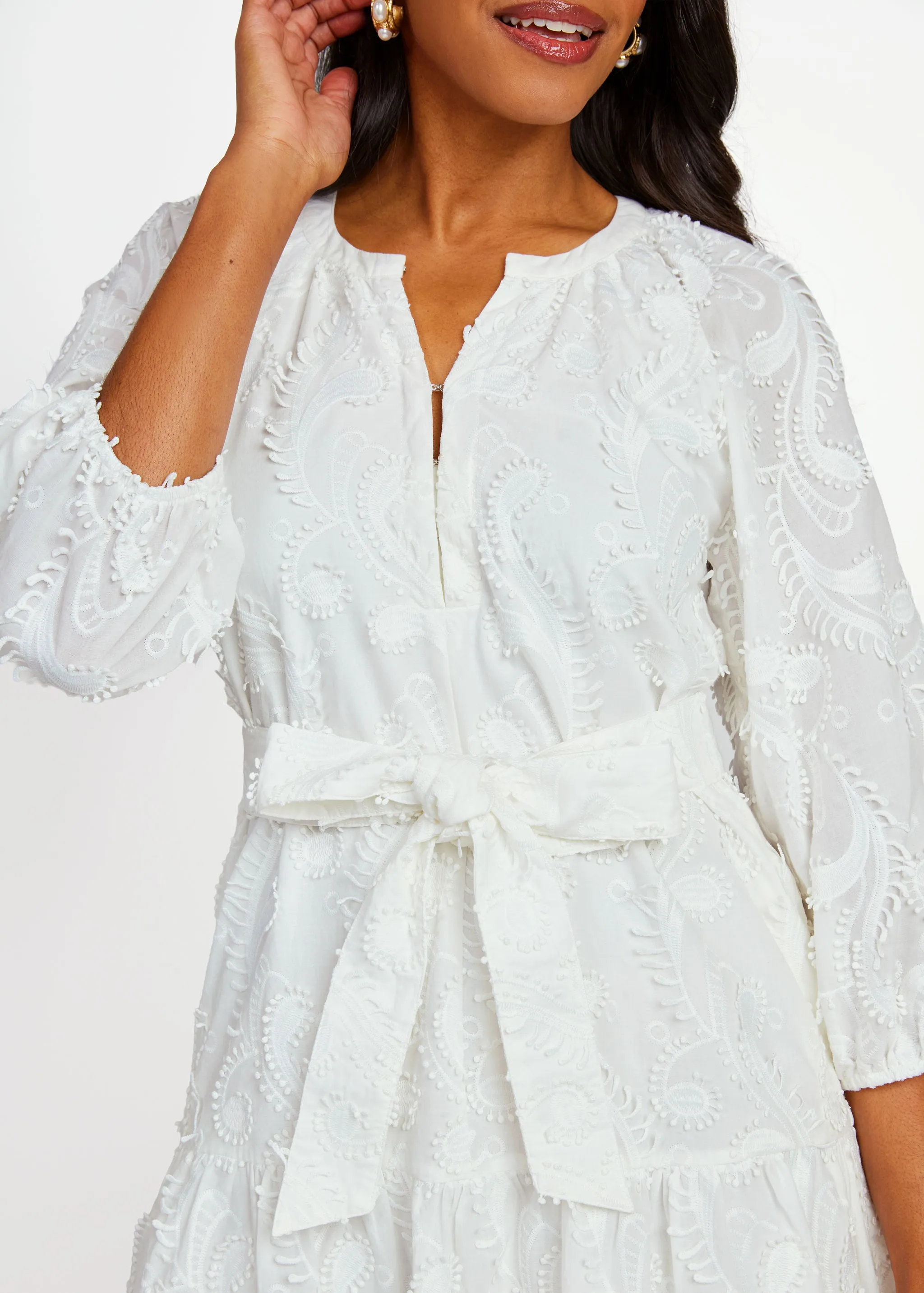 Elise Mini Dress White 3D Paisley Cotton sold by Abbey Glass product image thumbnail 2