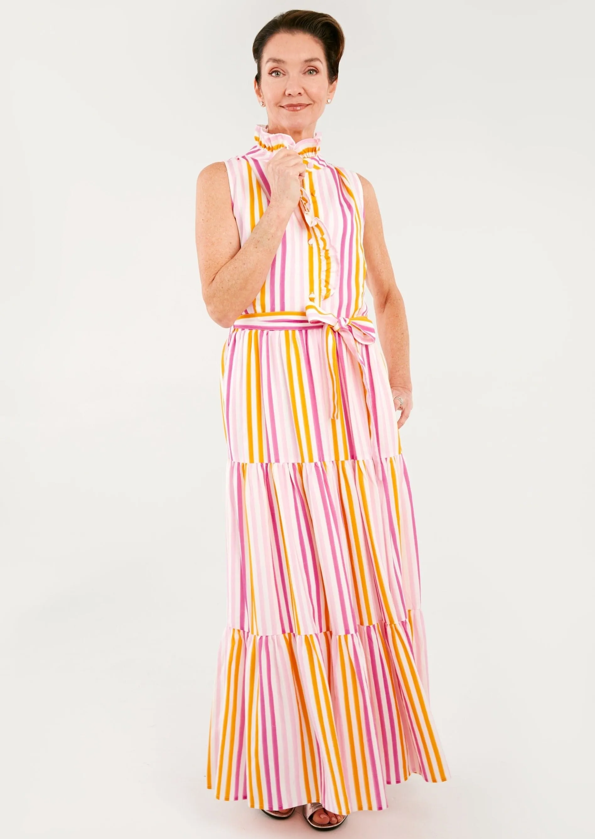 Sadie Sleeveless Maxi Dress Pink Striped Linen sold by Abbey Glass product image thumbnail 3
