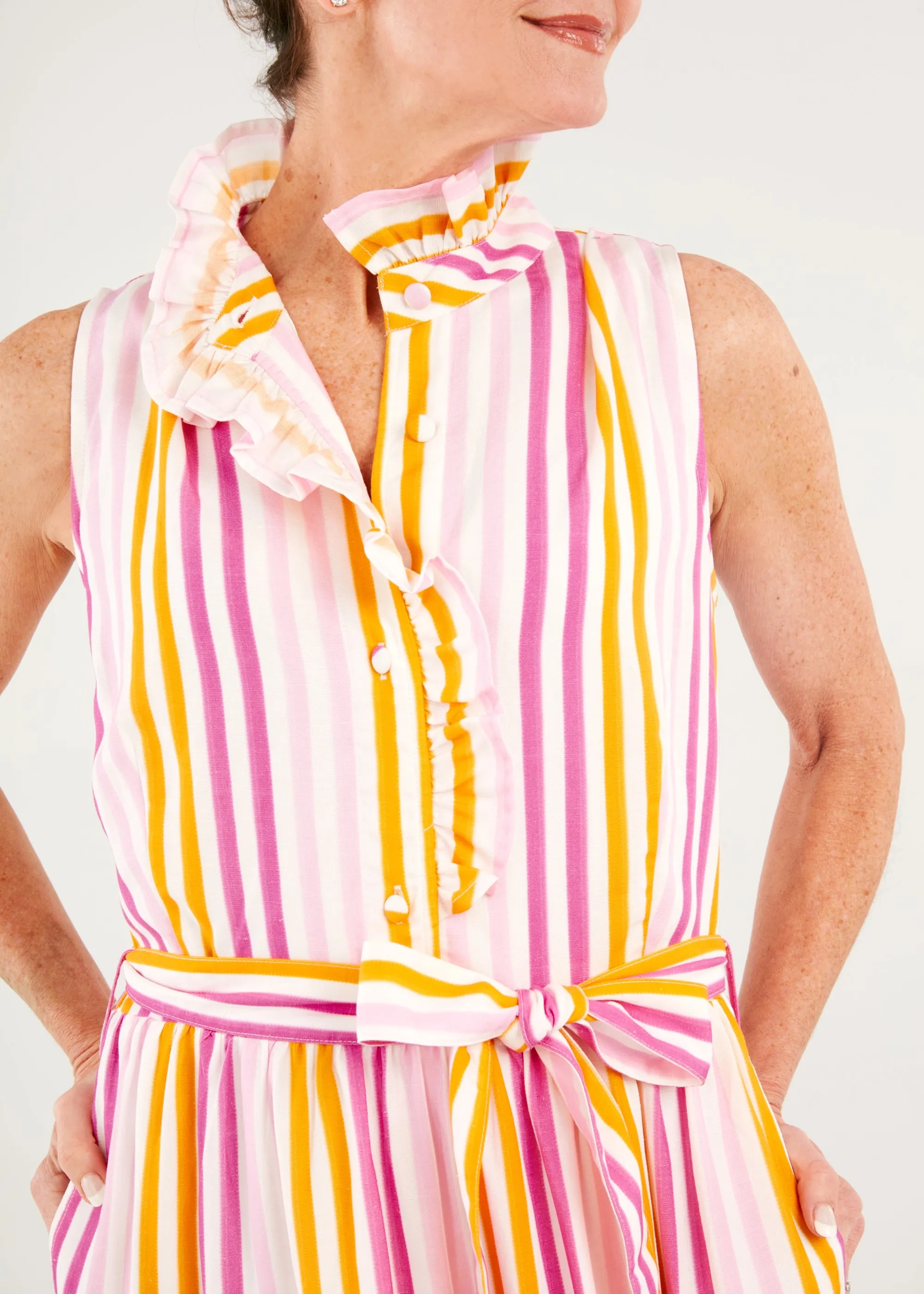 Sadie Sleeveless Maxi Dress Pink Striped Linen sold by Abbey Glass product image thumbnail 2