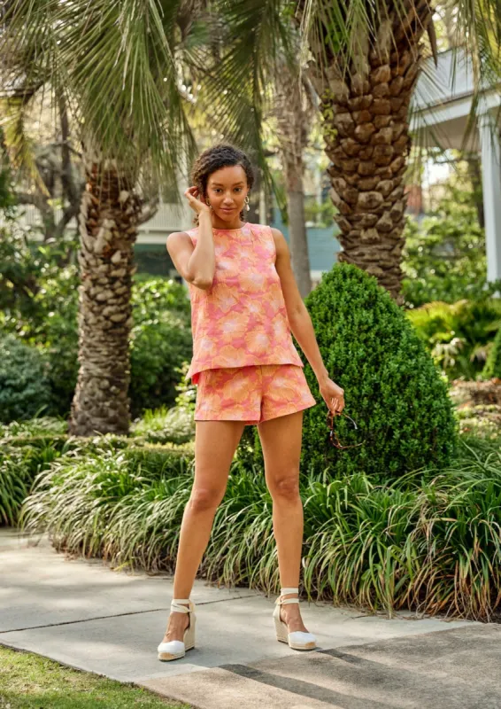 Zoe Top Hot Coral Paradise Jacquard sold by Abbey Glass