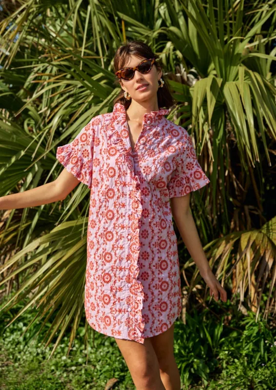 Katie Dress Lavender Coral Eyelet sold by Abbey Glass