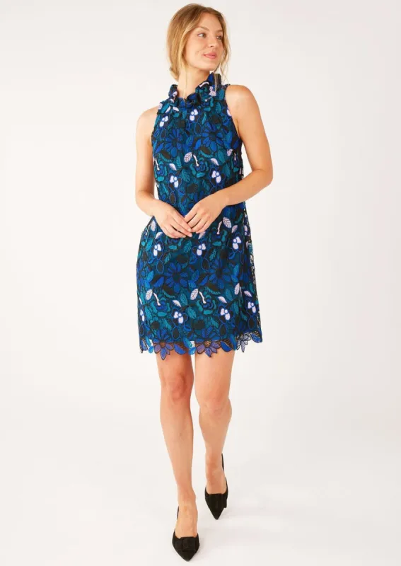 Betty Dress Blue Daisy Floral Lace sold by Abbey Glass