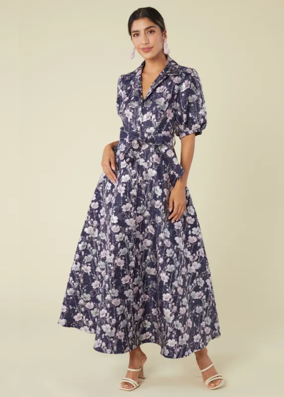 Charlotte Gown Silver Stems Jacquard sold by Abbey Glass