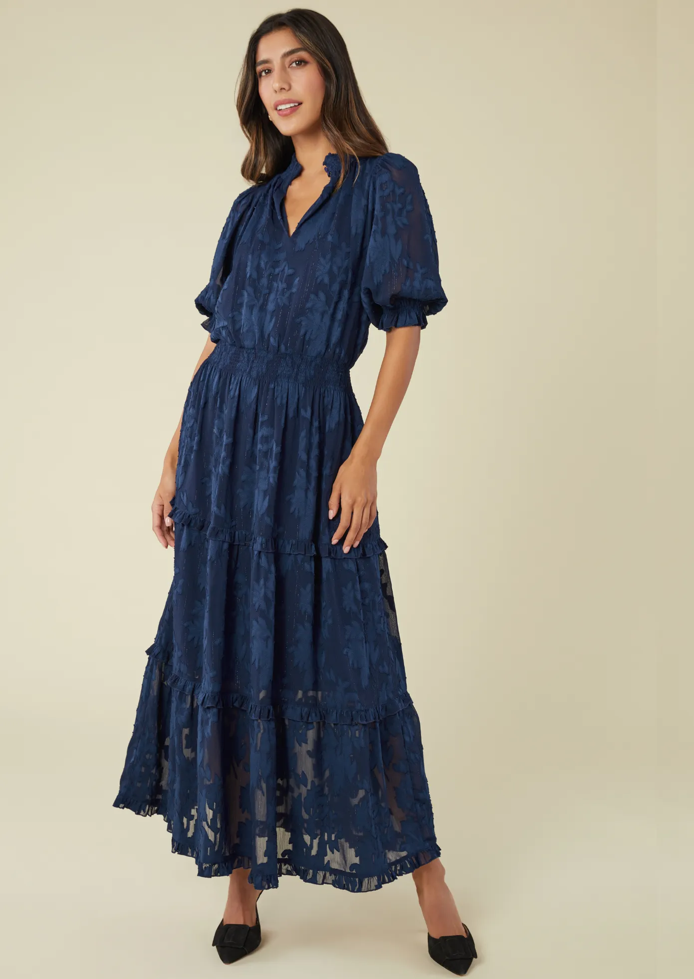 Bennett Gown Navy Burnout sold by Abbey Glass