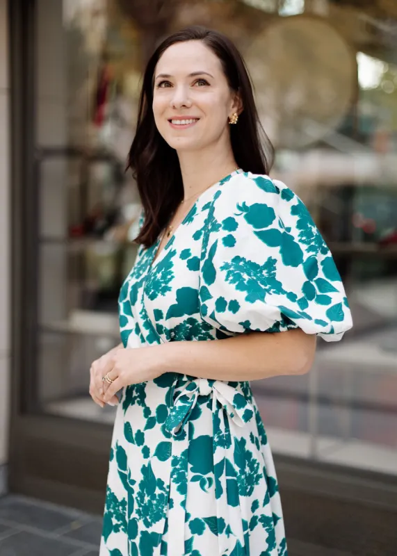 Diane Wrap Dress Emerald Le Jardin sold by Abbey Glass