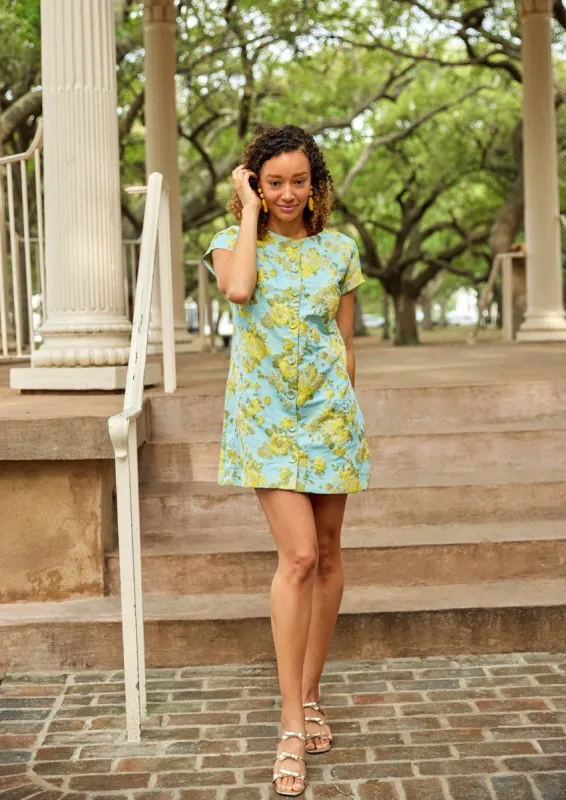 Short Sleeve Ellen Dress Rose Garden Jacquard sold by Abbey Glass